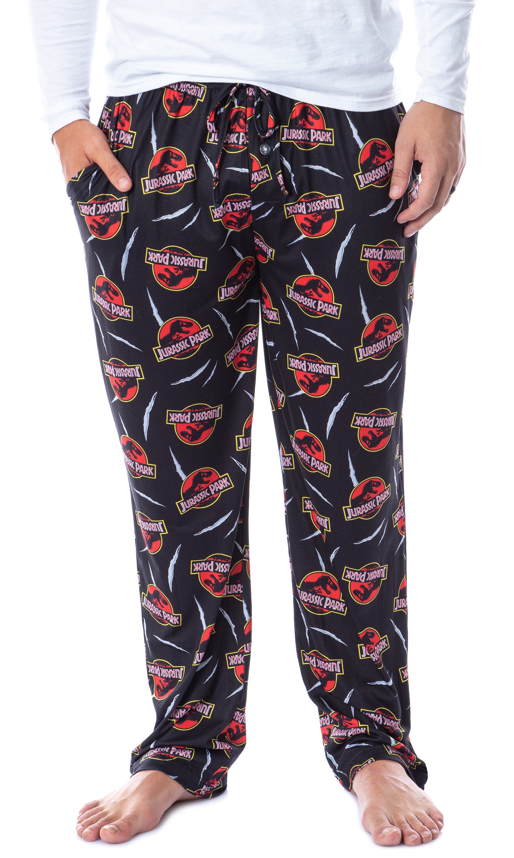 Jurassic Park Mens' Dinosaur Film Logo Scratches Sleep Pajama Pants