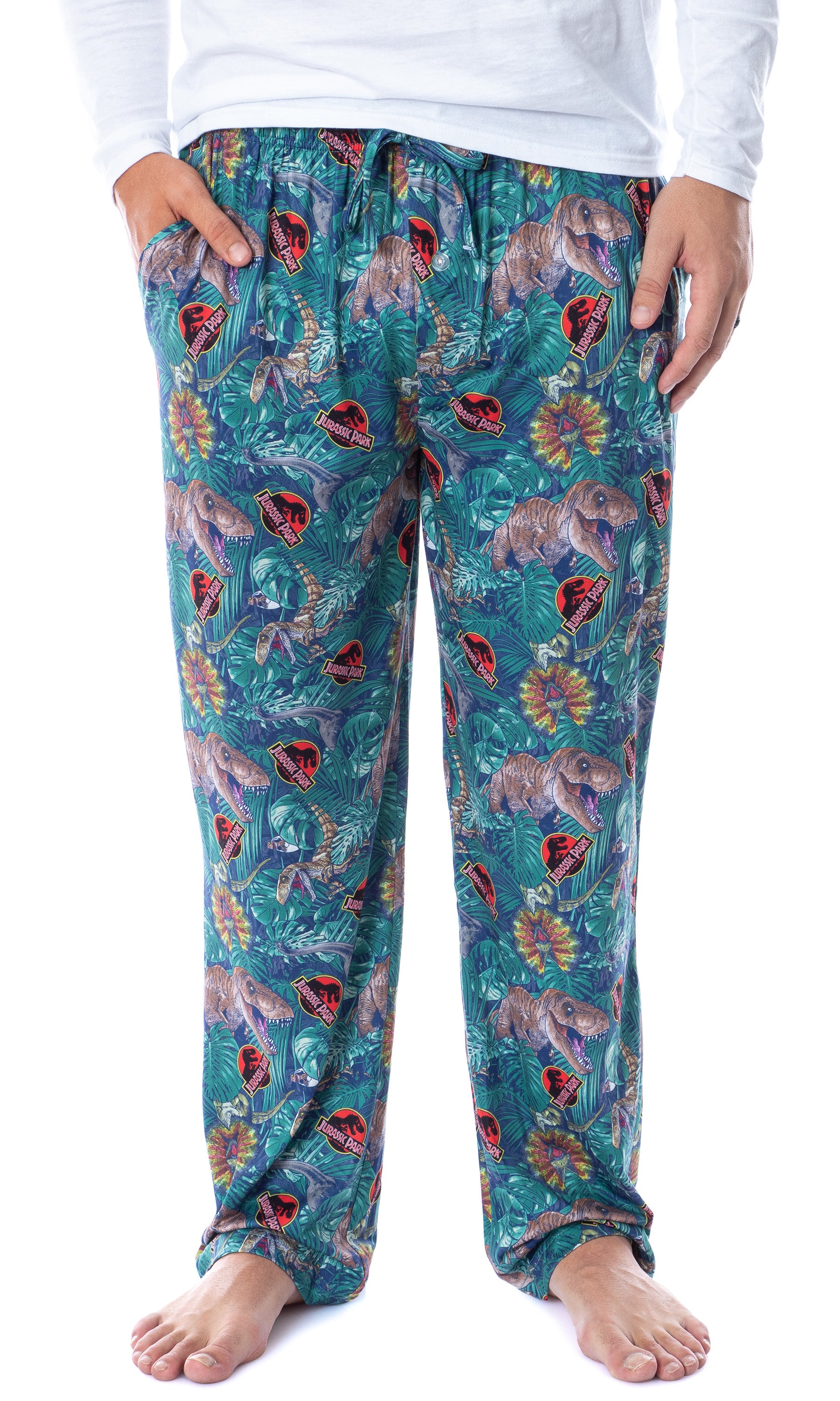 Jurassic Park Mens' Dinosaur Film Logo Tropical Sleep Pajama Pants