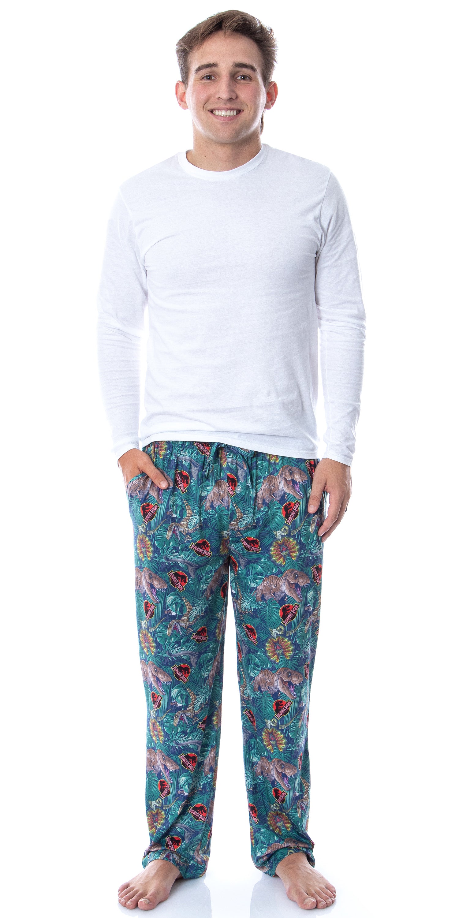 Jurassic Park Mens' Dinosaur Film Logo Tropical Sleep Pajama Pants