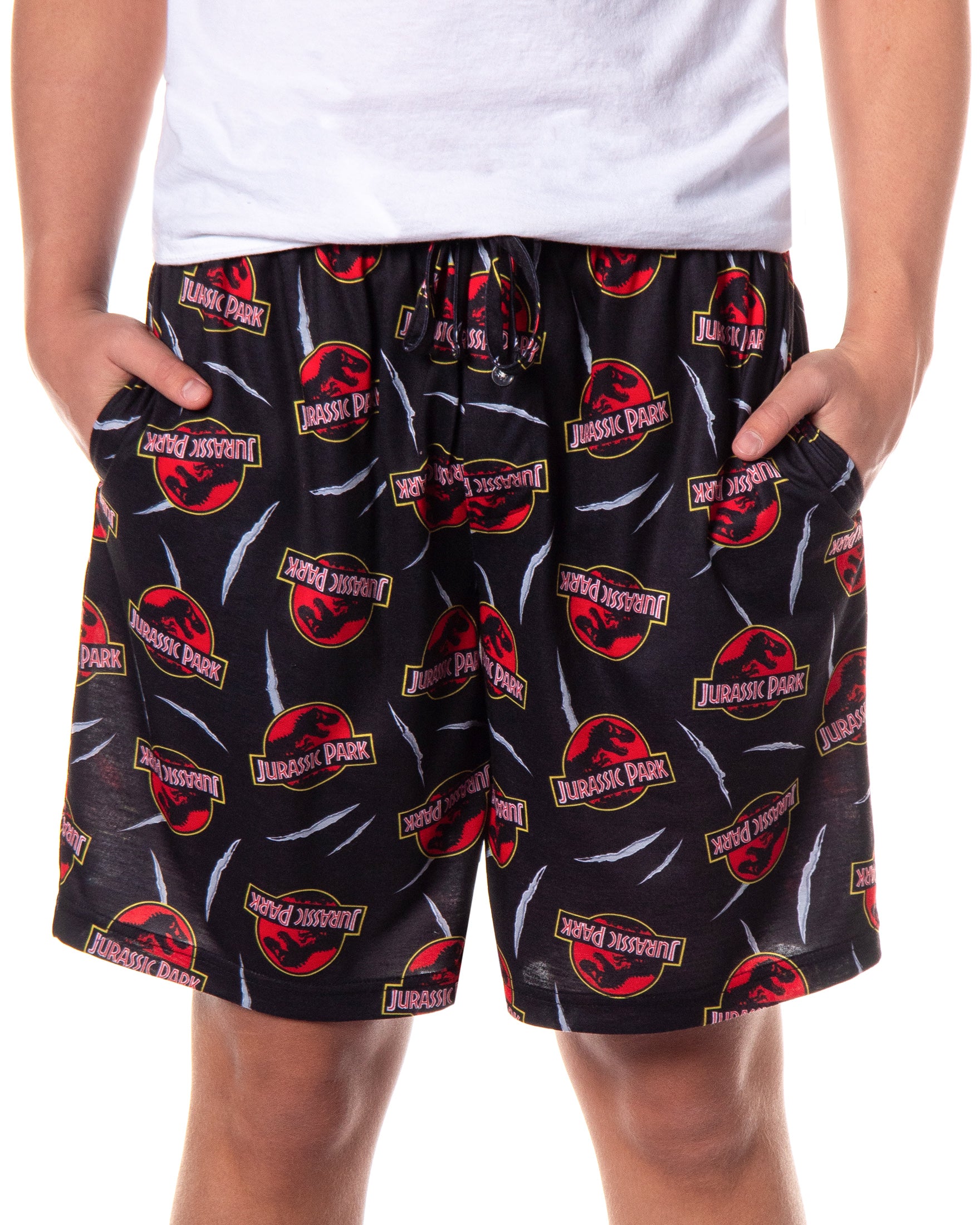 Jurassic Park Pajamas Men's Allover Claw Tear Logo Design Sleep Shorts