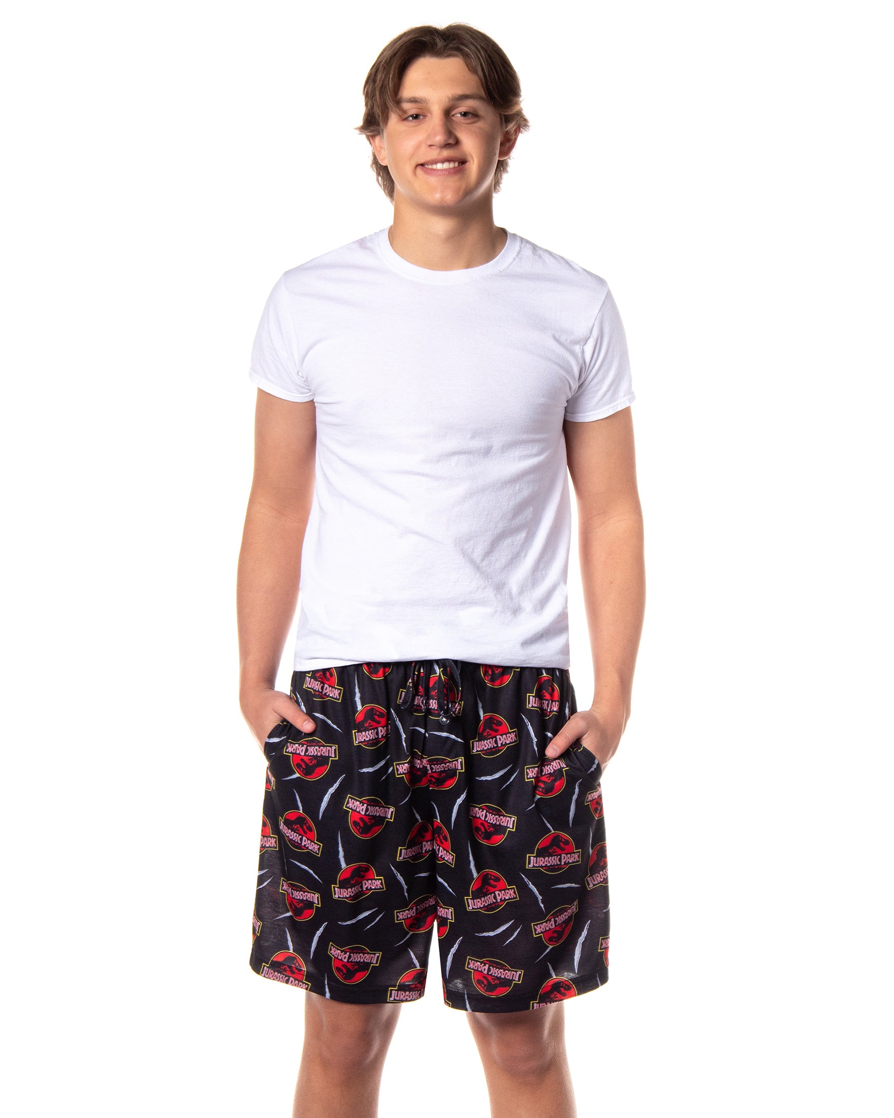 Jurassic Park Pajamas Men's Allover Claw Tear Logo Design Sleep Shorts