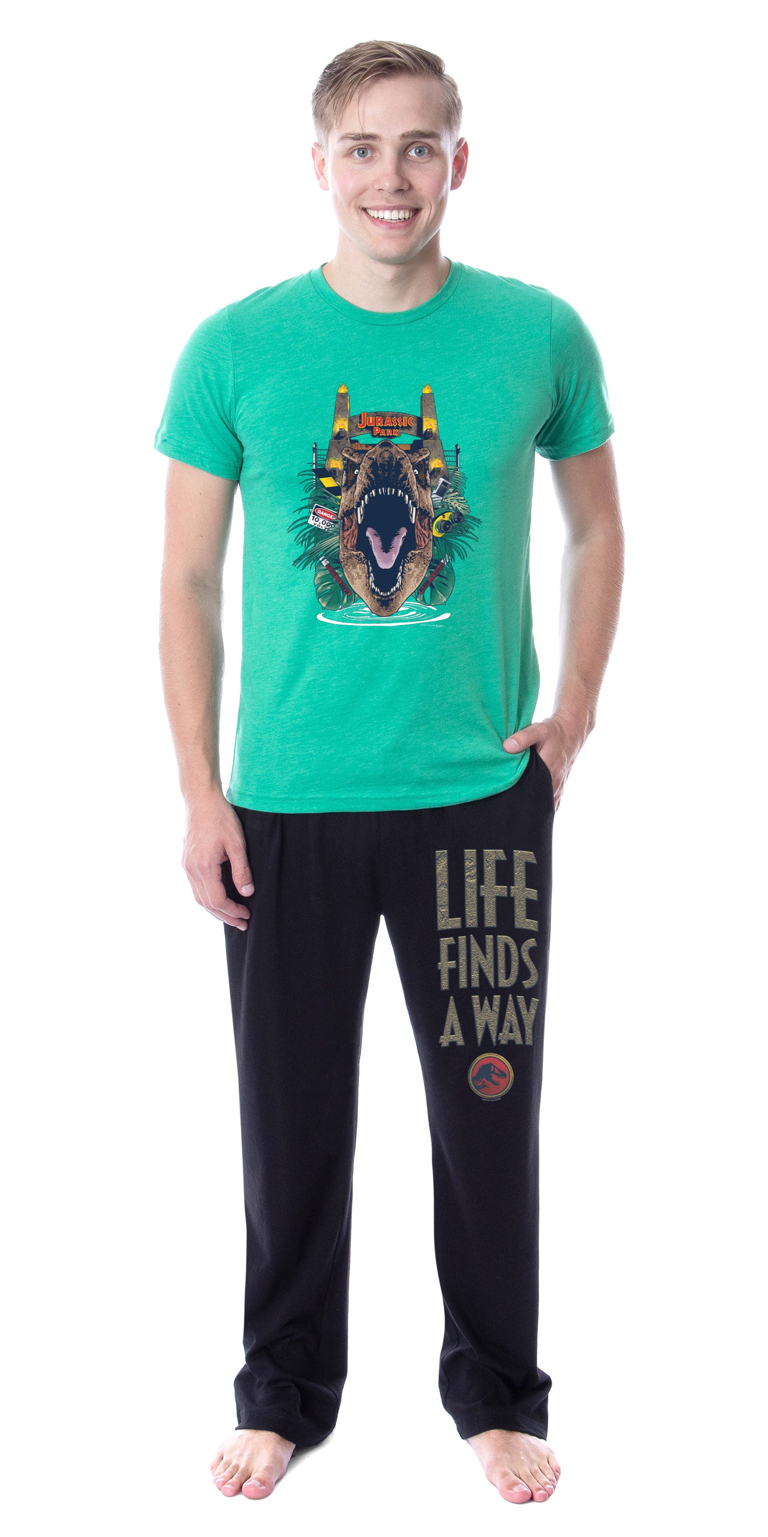 Jurassic Park Mens' Movie Film Life Finds A Way Icon Sleep Pajama Set