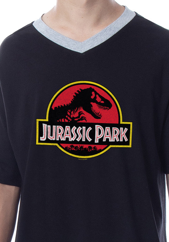 Jurassic Park Mens' Dinosaur Film Logo Sleep Pajama Dress Shirt