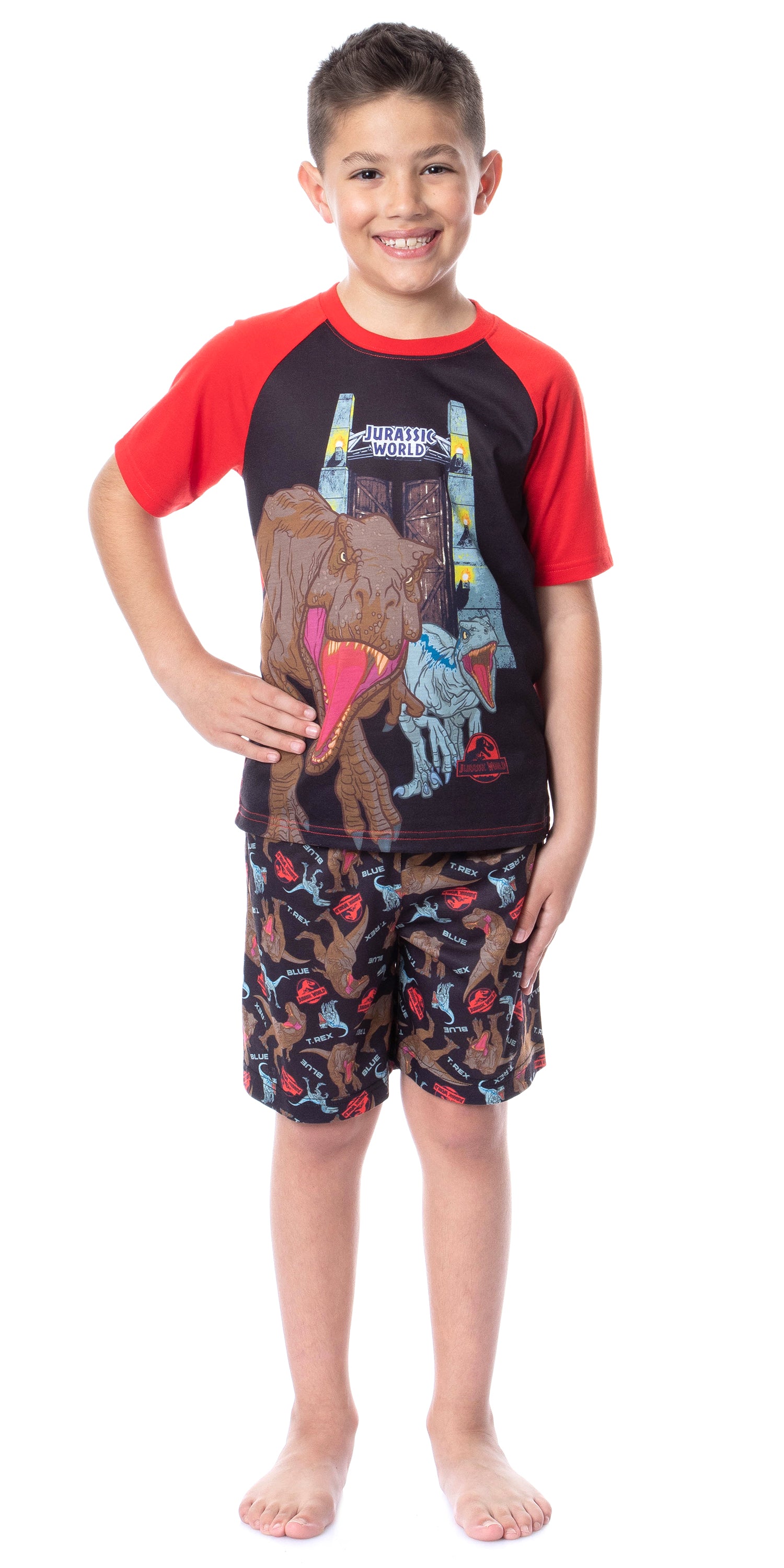 Jurassic World Boys' Blue T-Rex Park Logo Sleep Pajama Set Shorts