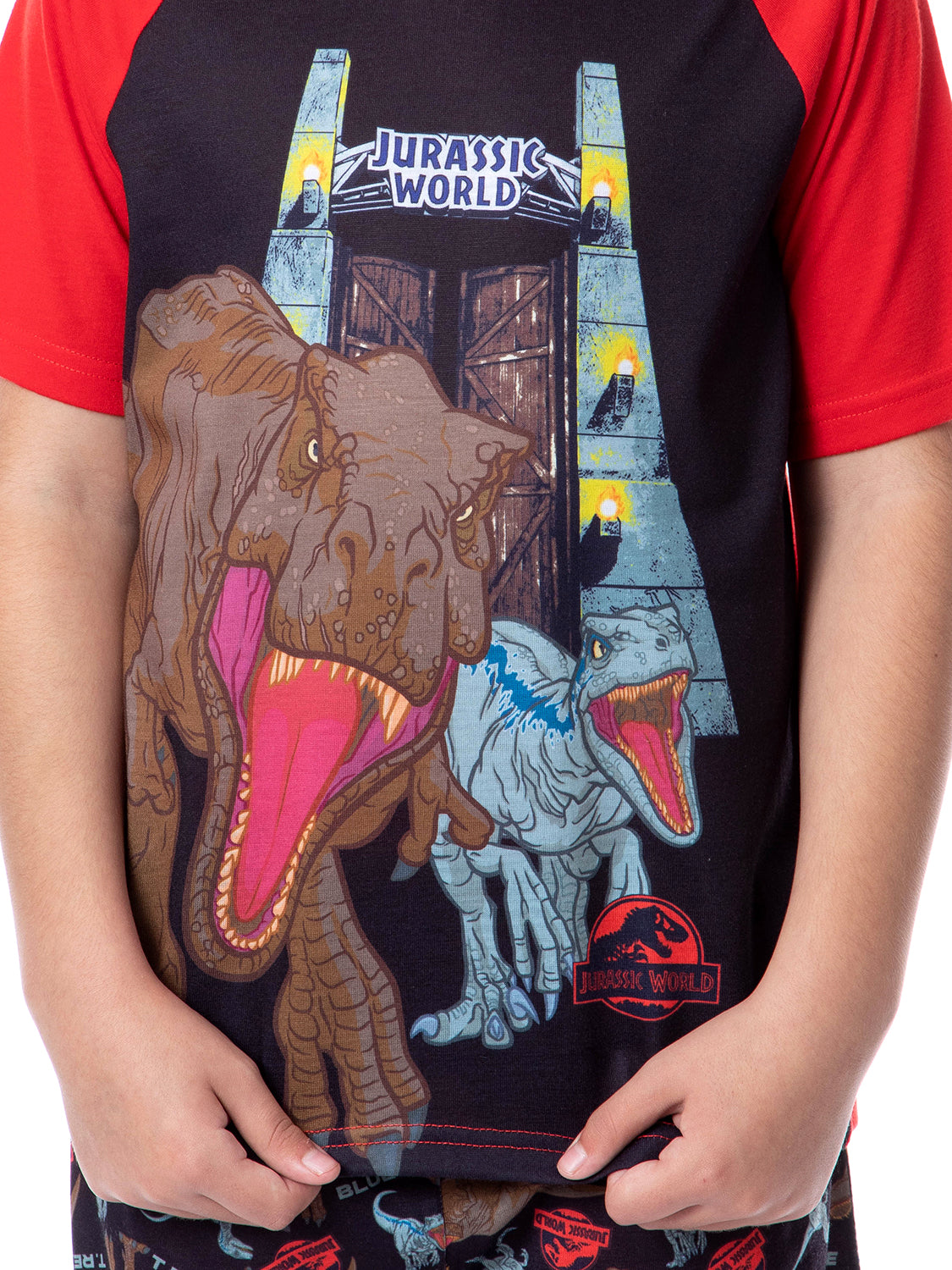 Jurassic World Boys' Blue T-Rex Park Logo Sleep Pajama Set Shorts