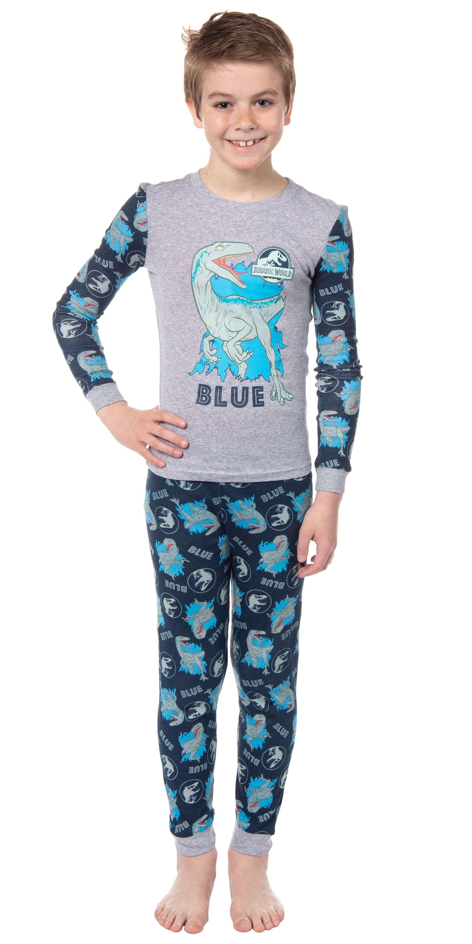 Jurassic World Boys' Movie Film Park Logo Blue Tight Fit Sleep Pajama Set