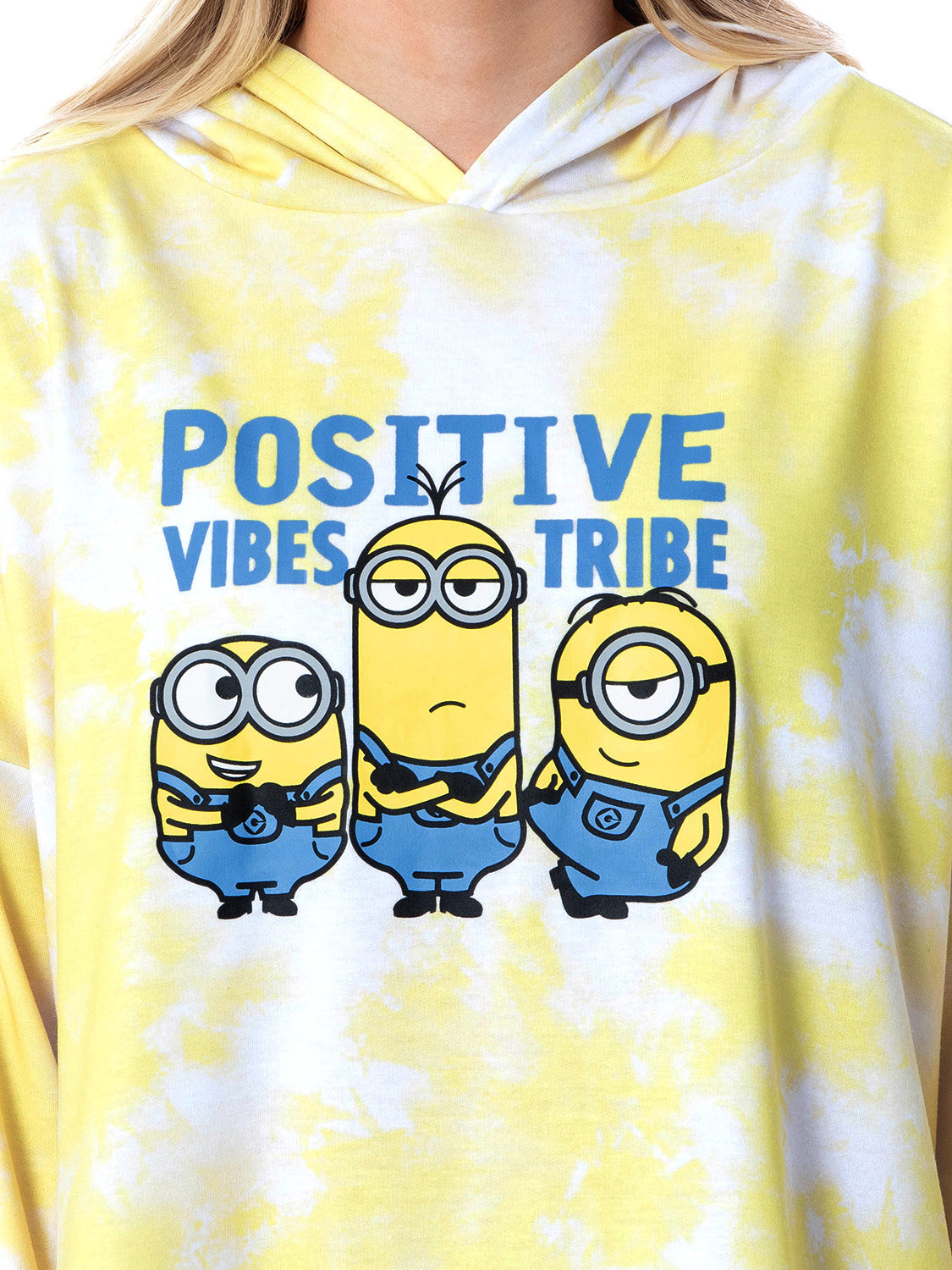 Minions Positive Vibes Tie Dye Womens' Pajama Cropped Hooded Jogger Set