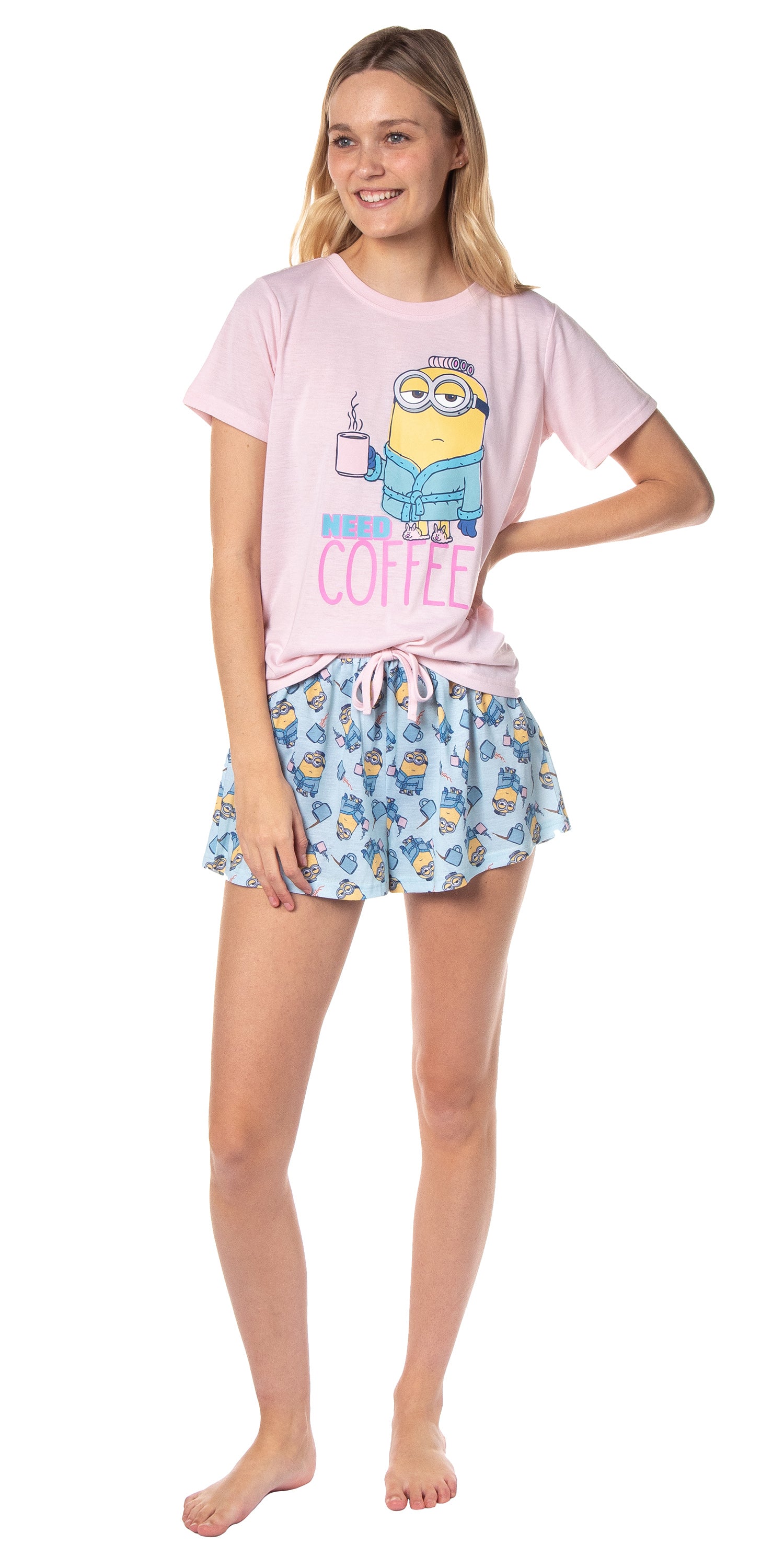 Despicable Me Minions Womens' Need Coffee Character Sleep Pajama Set Shorts