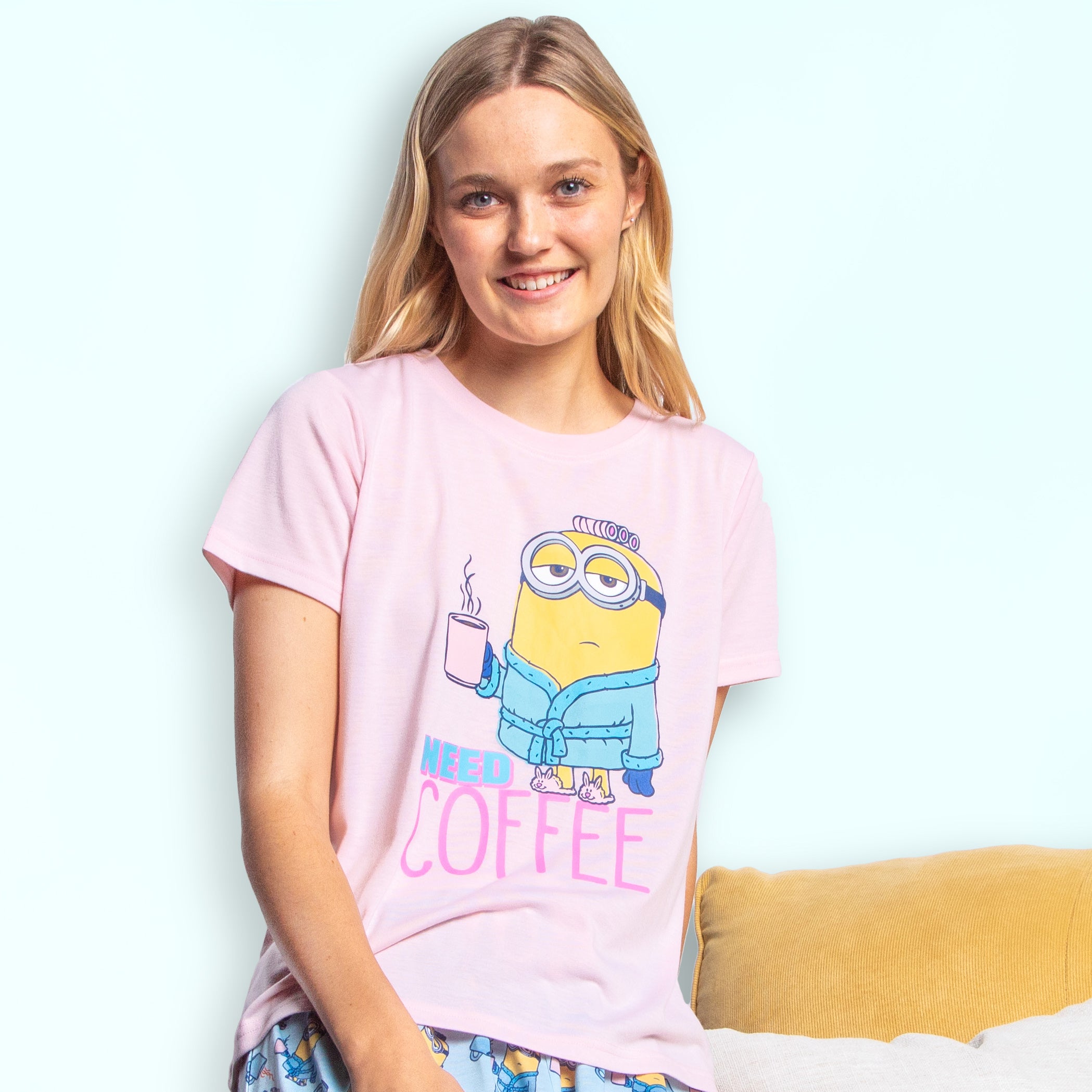 Despicable Me Minions Womens' Need Coffee Character Sleep Pajama Set Shorts