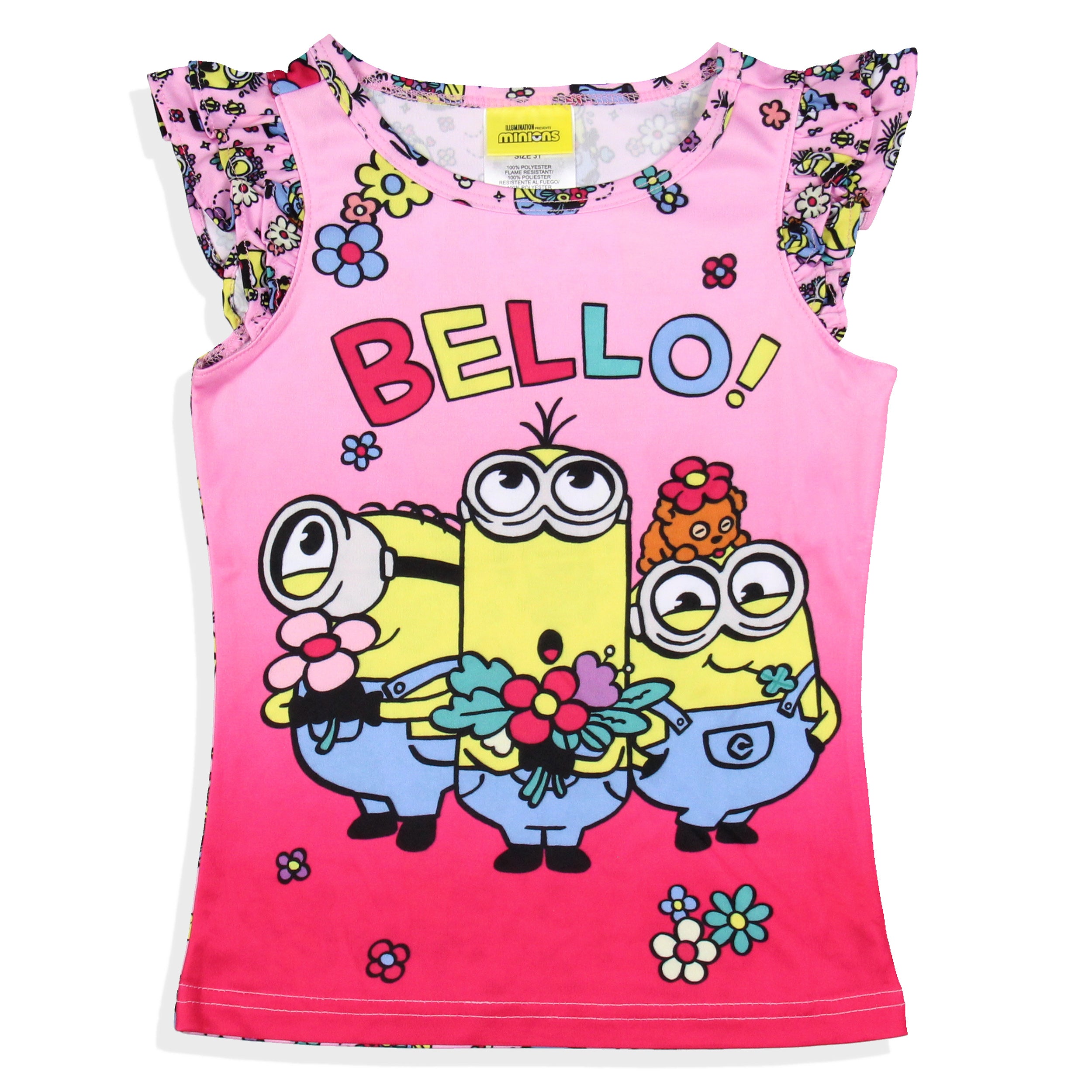 Despicable Me Girls' Flower Bello! Minions Pajama Sleep Set Shorts