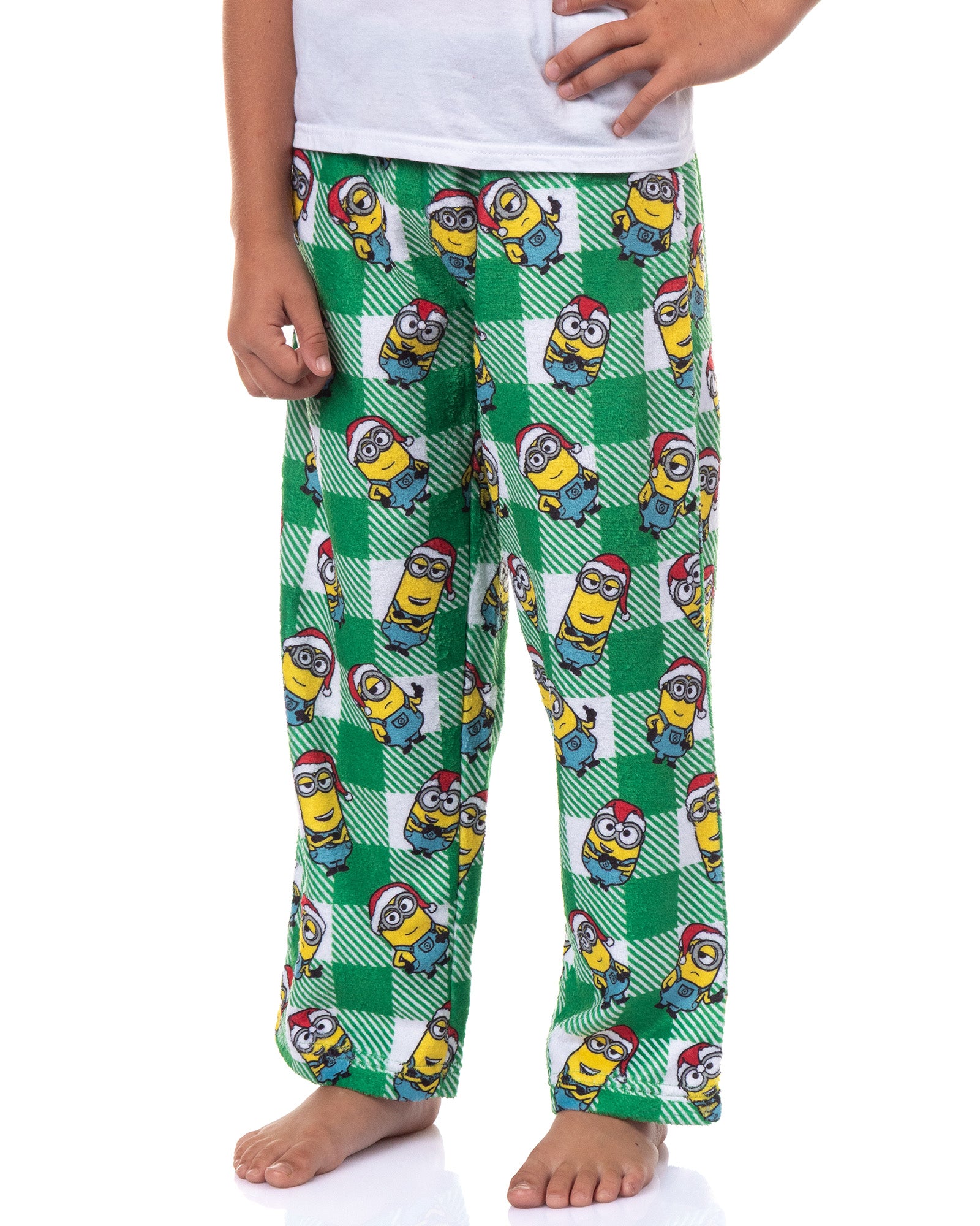 Minions Pajama Pants Boys Christmas Santa Minion Plaid Fleece PJ Bottoms For Kids