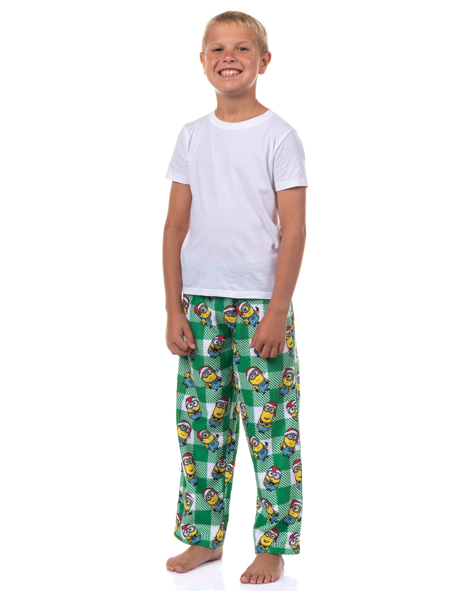 Minions Pajama Pants Boys Christmas Santa Minion Plaid Fleece PJ Bottoms For Kids