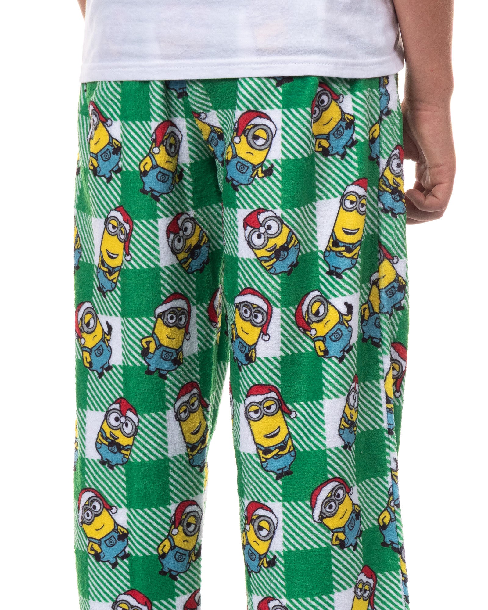 Minions Pajama Pants Boys Christmas Santa Minion Plaid Fleece PJ Bottoms For Kids