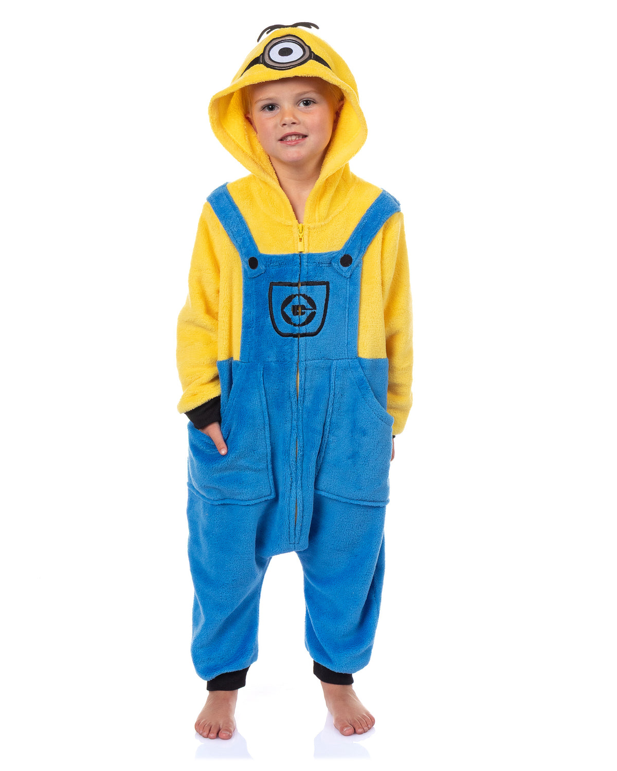 Minions Union Suit Toddler Boy's Fleece One Piece Hooded Pajamas (Stuart, 5T)