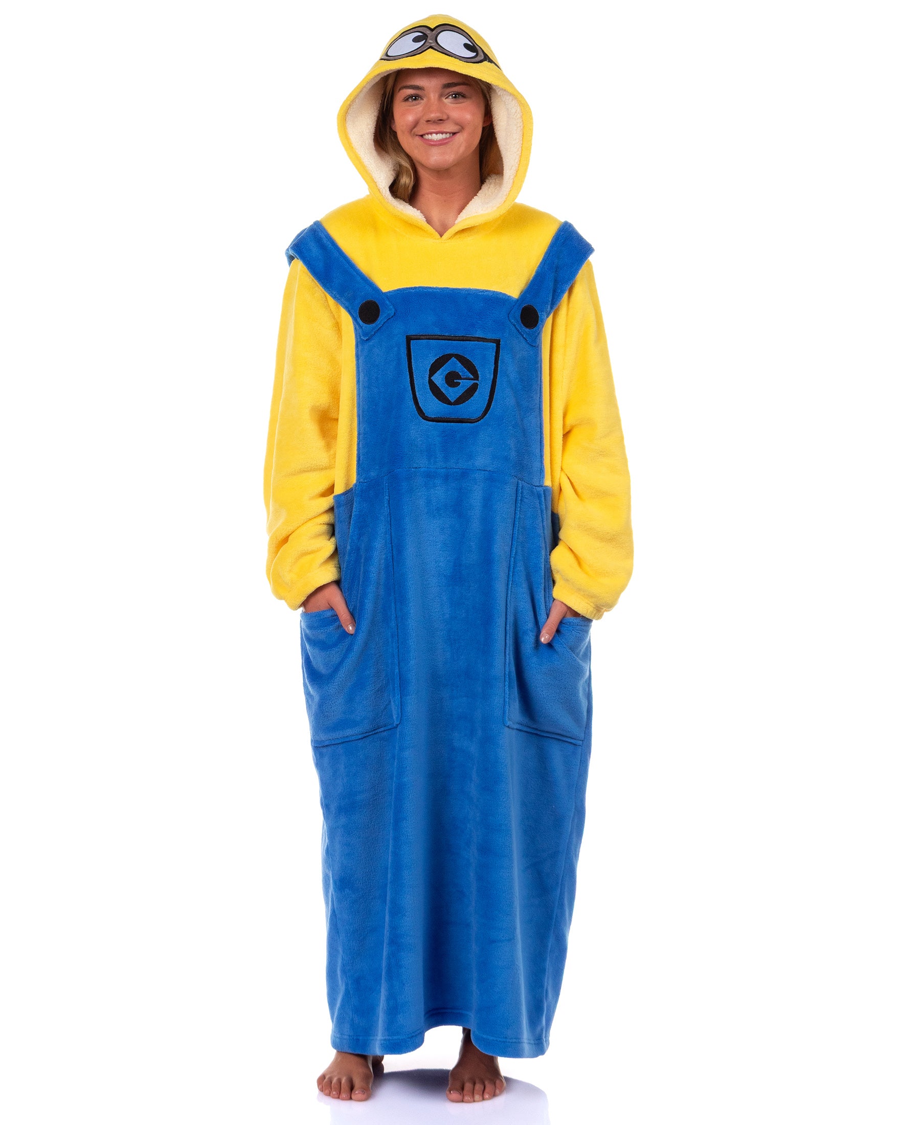 Minions Costume Adult Fleece Oversized Blanket Hoodie Pajama Loungewear