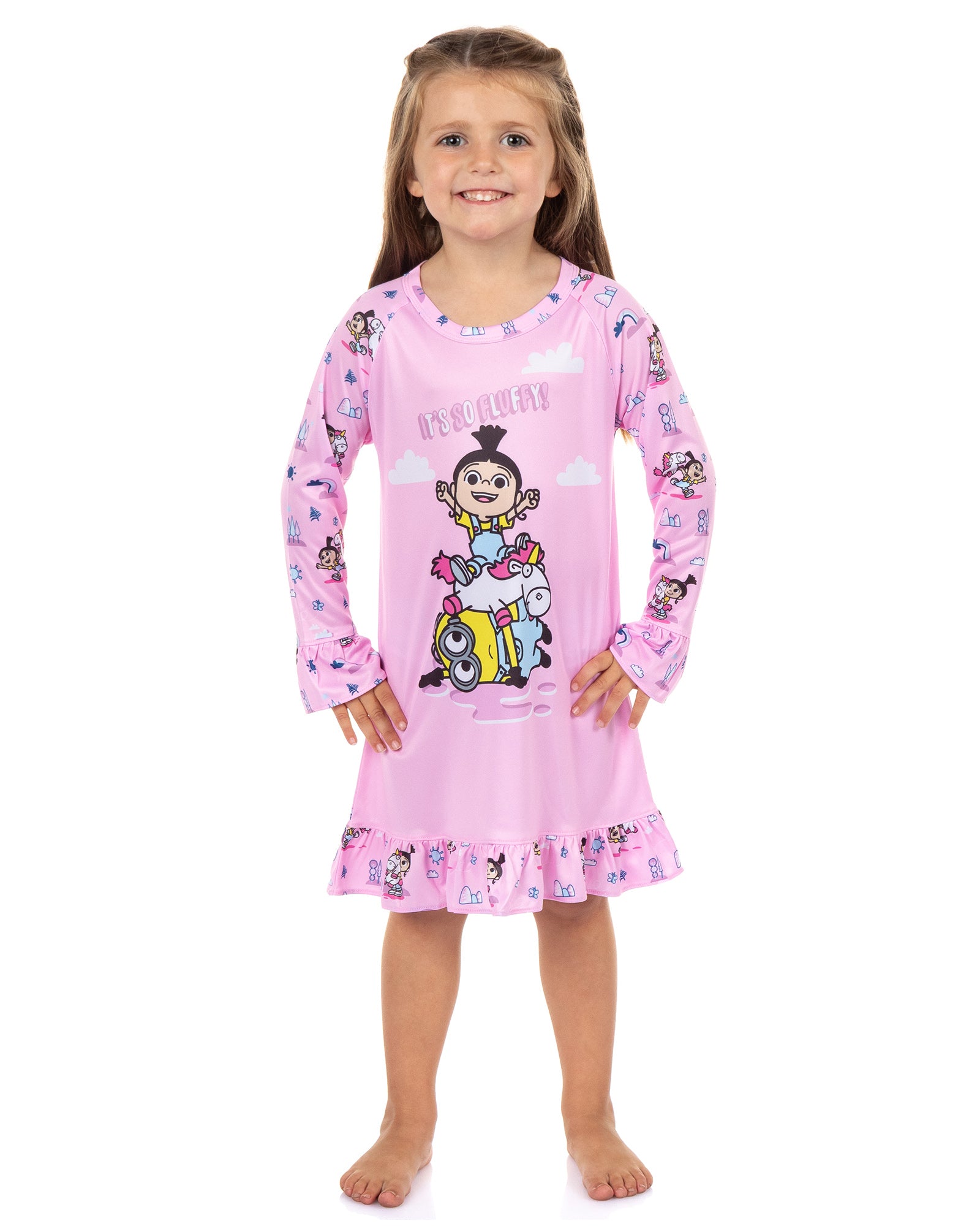 Minions Pajama It's So Fluffy Long Sleeve Raglan Ruffle Nightgown