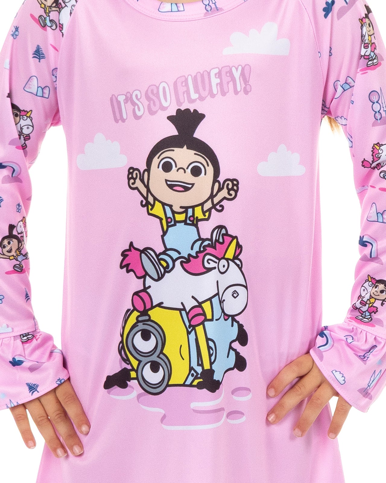 Minions Pajama It's So Fluffy Long Sleeve Raglan Ruffle Nightgown