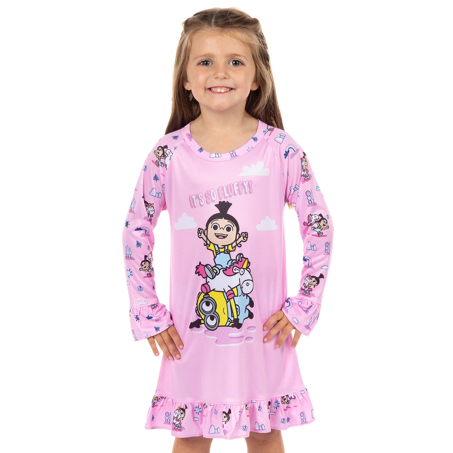 Minions Pajama It's So Fluffy Long Sleeve Raglan Ruffle Nightgown