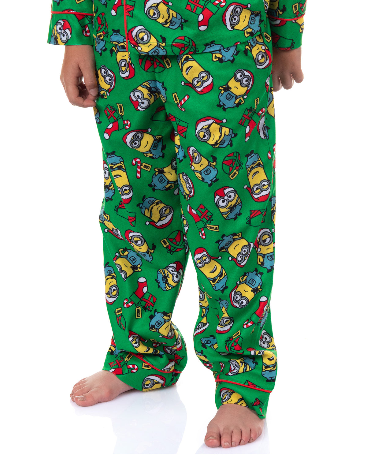 Minions Pajamas Boy's Christmas Button Up Long Sleeve Pant Pajama Set (10/12)