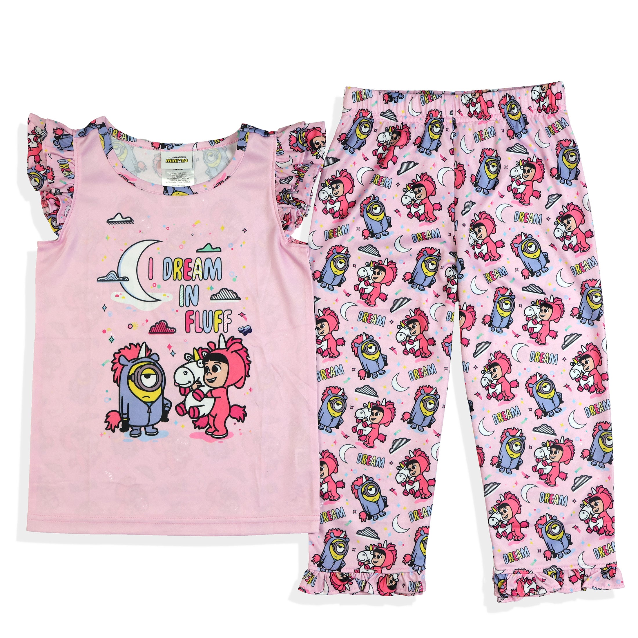 Minions Pajamas Toddler Girls I Dream In Fluff Ruffled Sleep Set (6)