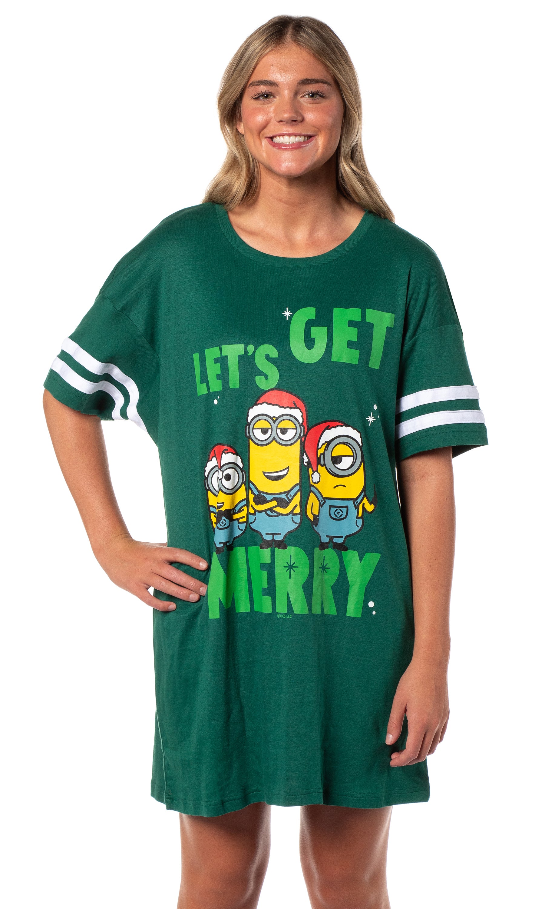 Despicable Me Minions Women's Let's Get Merry Varsity Nightgown Pajama Shirt Dress