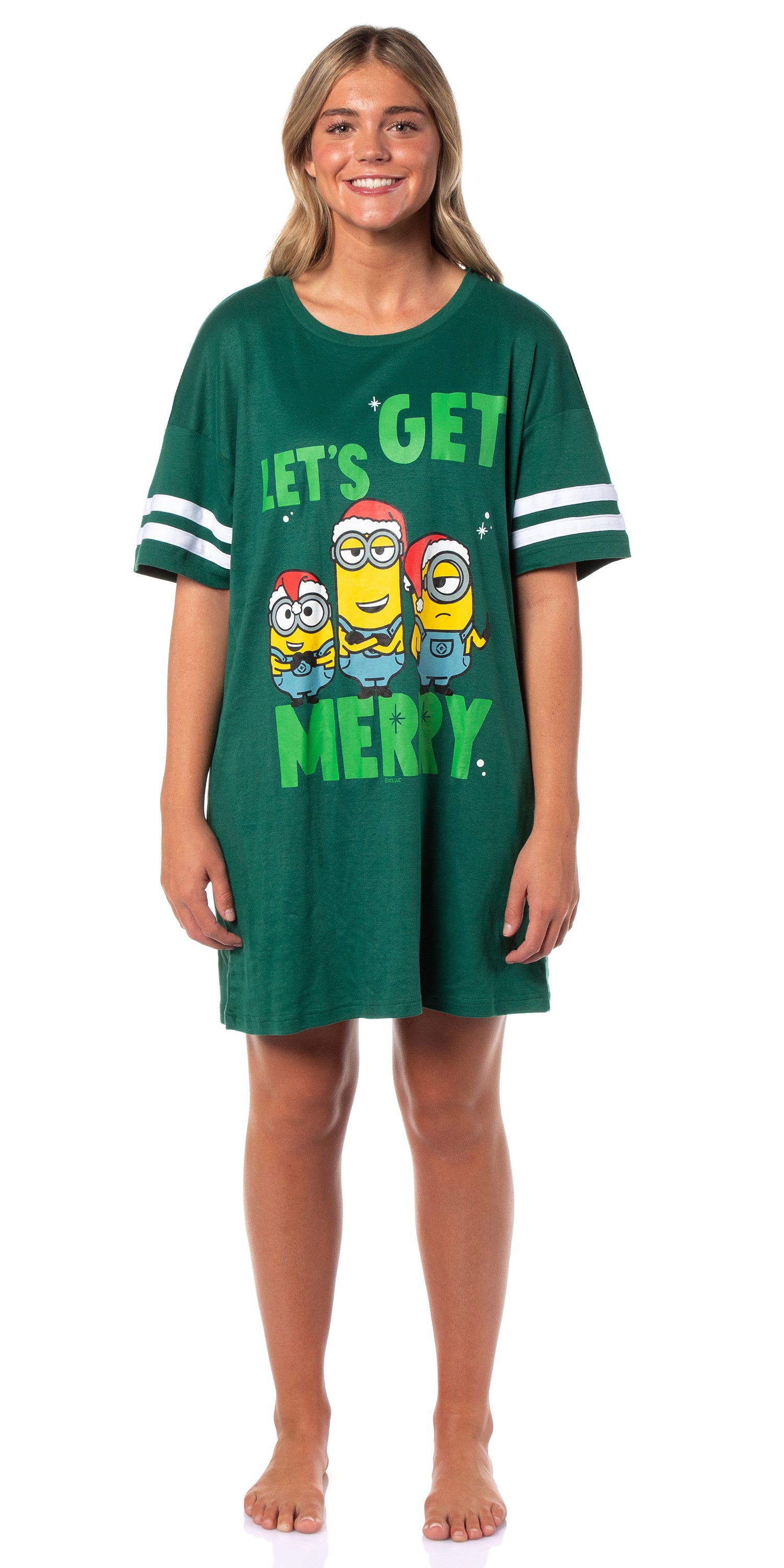 Despicable Me Minions Women's Let's Get Merry Varsity Nightgown Pajama Shirt Dress