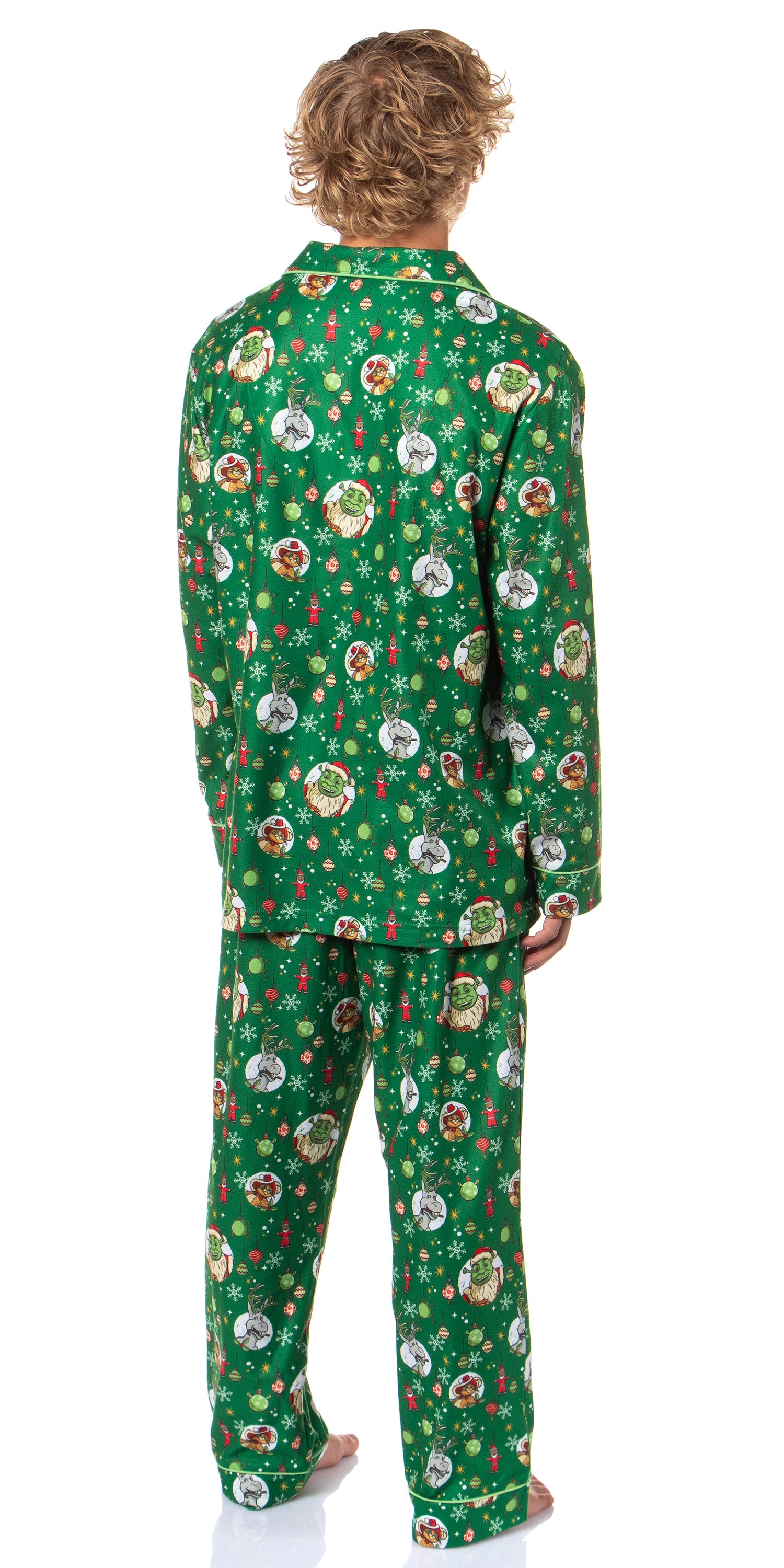 Shrek Men's Christmas Tossed Print Button Down Sleep Pajama Set