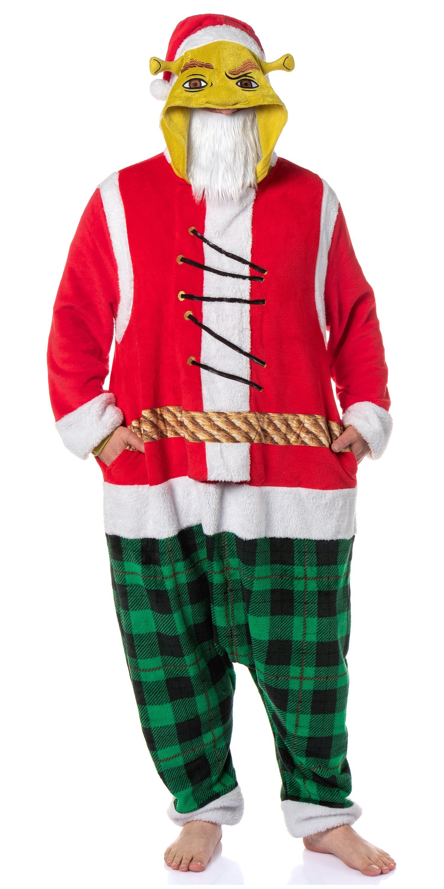 Shrek Santa Adult Unisex Hooded Kigurumi Costume Pajama Union Suit