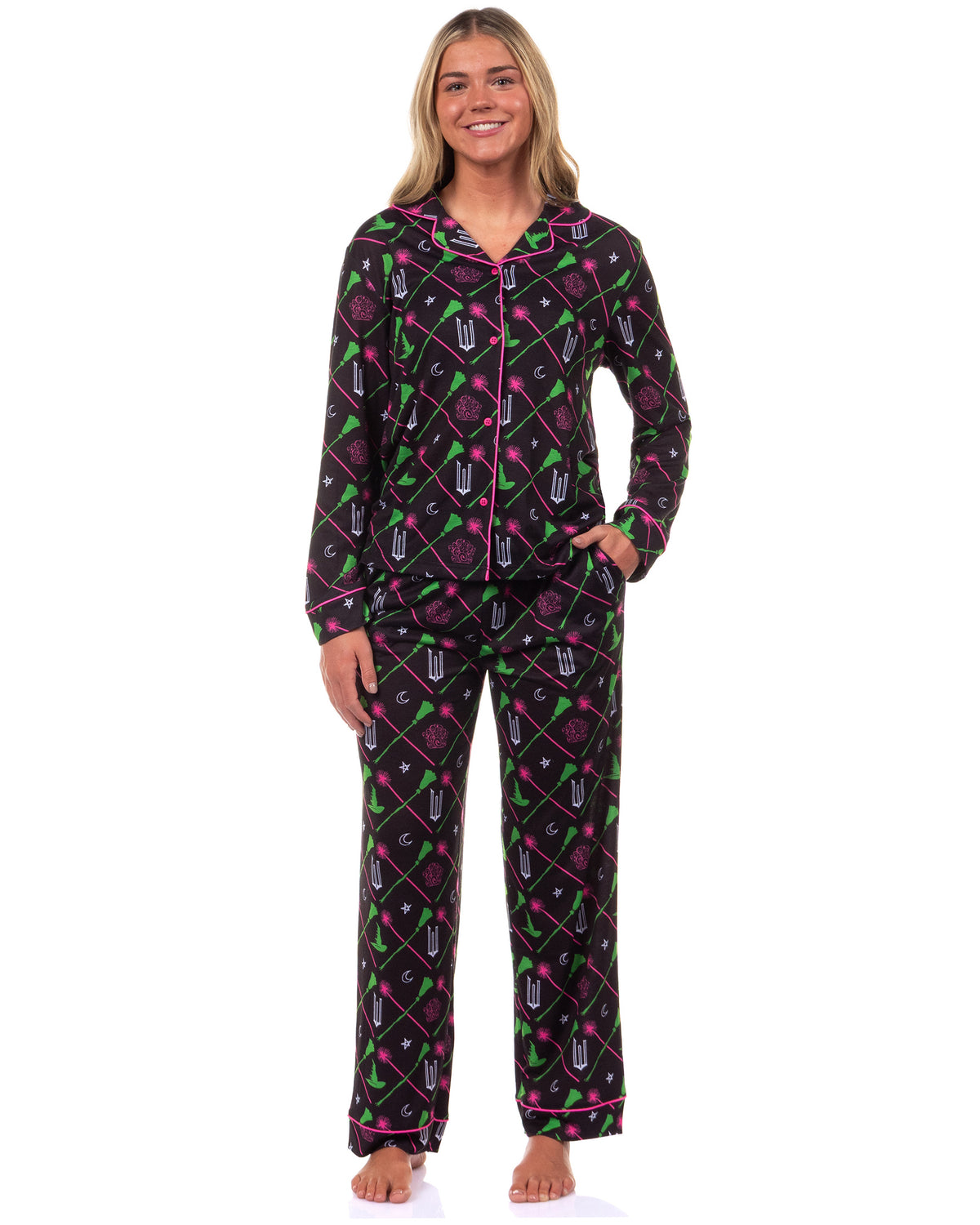 Wicked Pajamas Women's Elphaba and Glinda Charms Long Sleeve Coat and Pajama Set