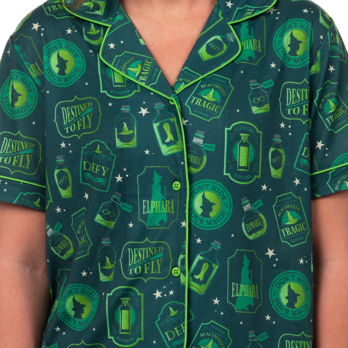 Wicked Pajamas Women's Elphaba Defy Notch Collar Top and Short 2 Piece Set