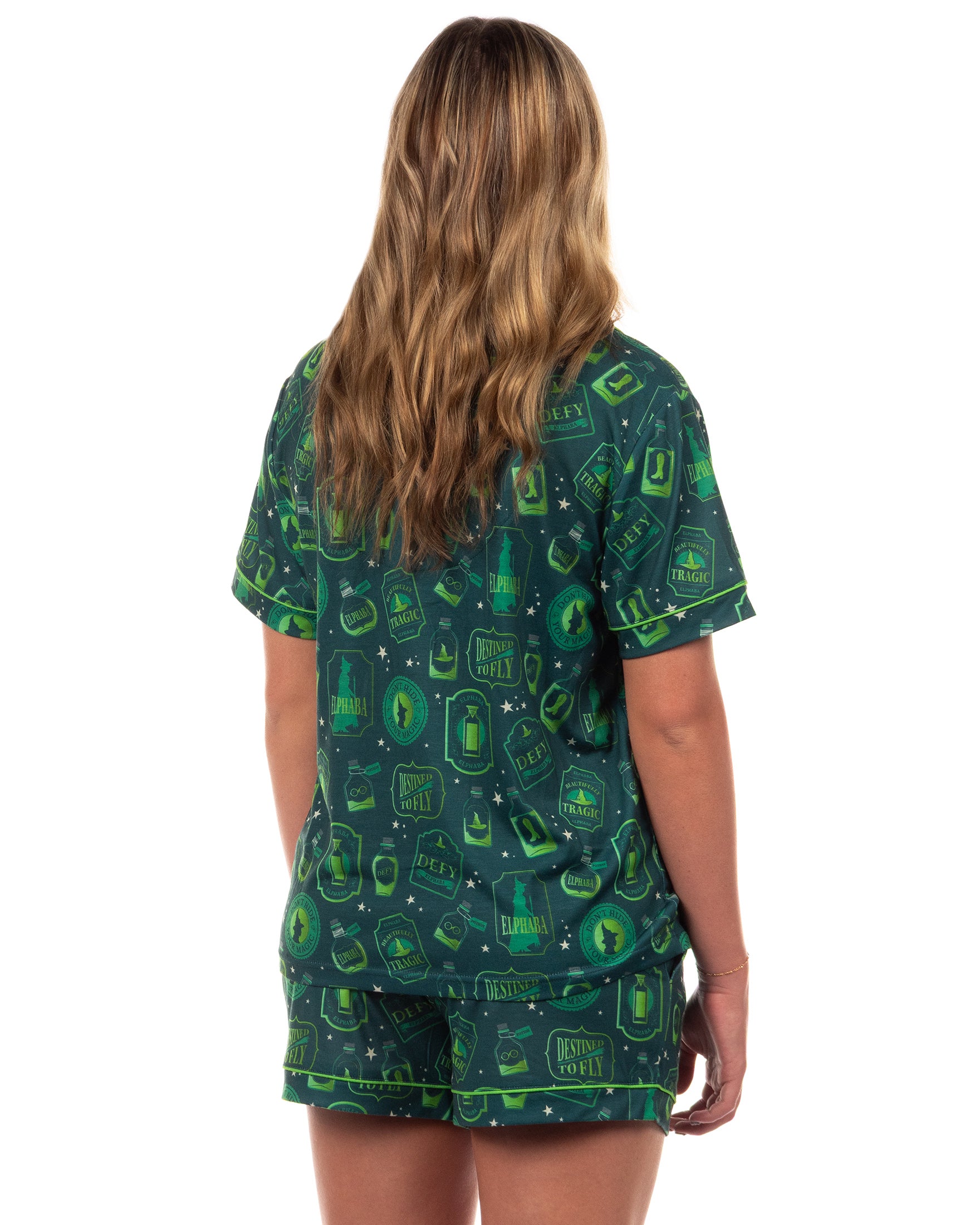 Wicked Pajamas Women's Elphaba Defy Notch Collar Top and Short 2 Piece Set