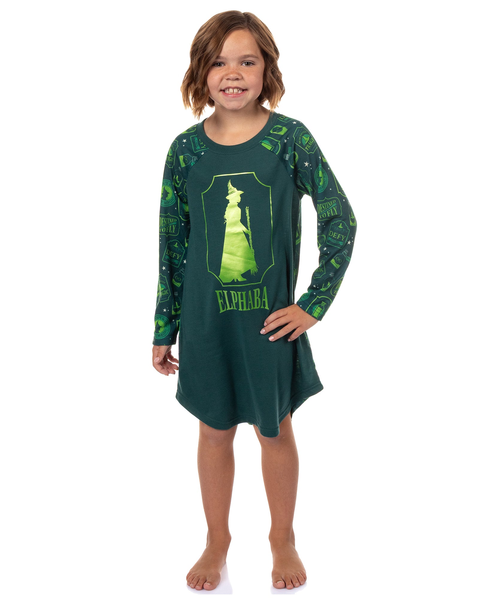 Wicked Girls' Pajama Nightgown Elphaba Destined To Fly Raglan Gown For Kids