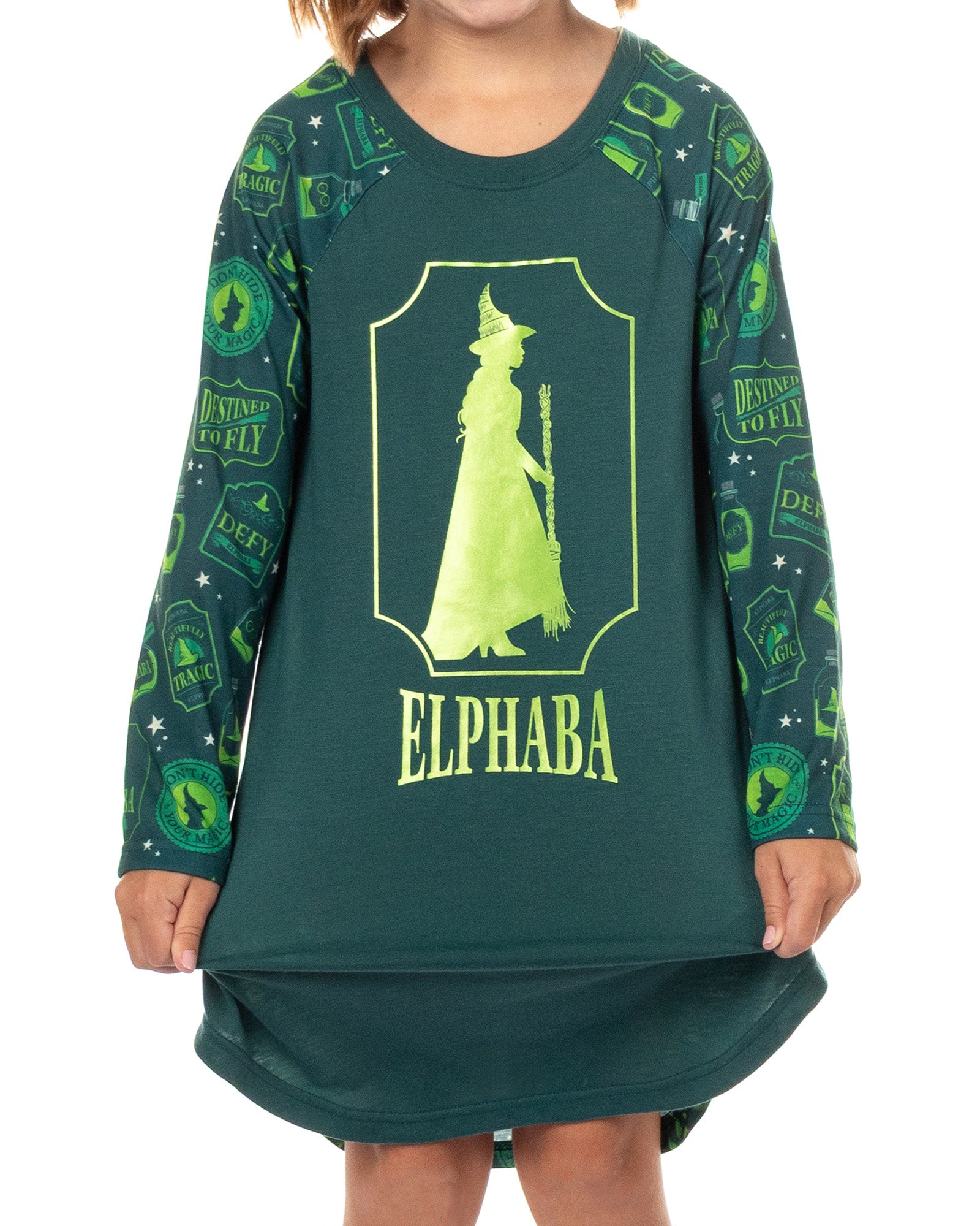 Wicked Girls' Pajama Nightgown Elphaba Destined To Fly Raglan Gown For Kids