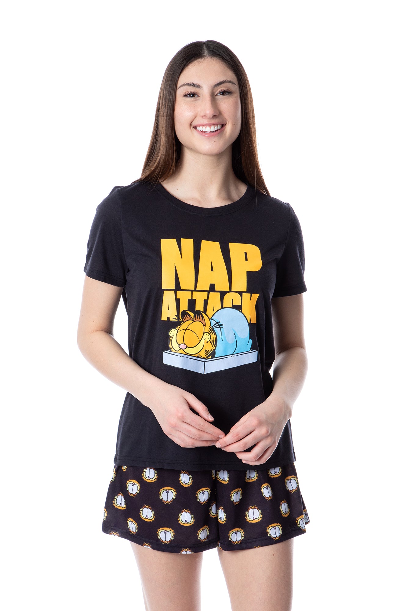 Nickelodeon Womens' Garfield Nap Attack Face Sleep Pajama Set Short