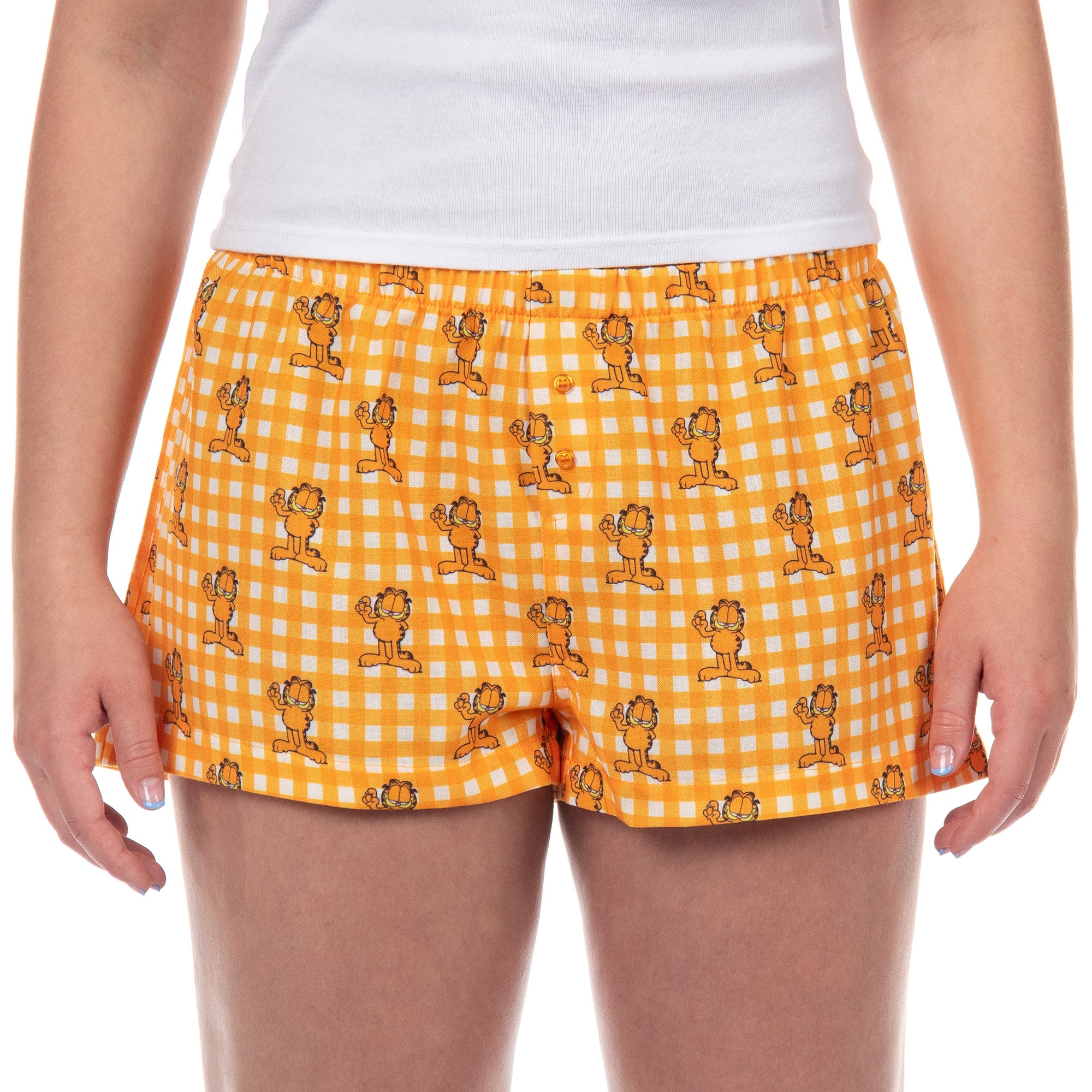 Garfield Women's Boxer Sleep Shorts Plaid Print Pajama Lounge Bottoms