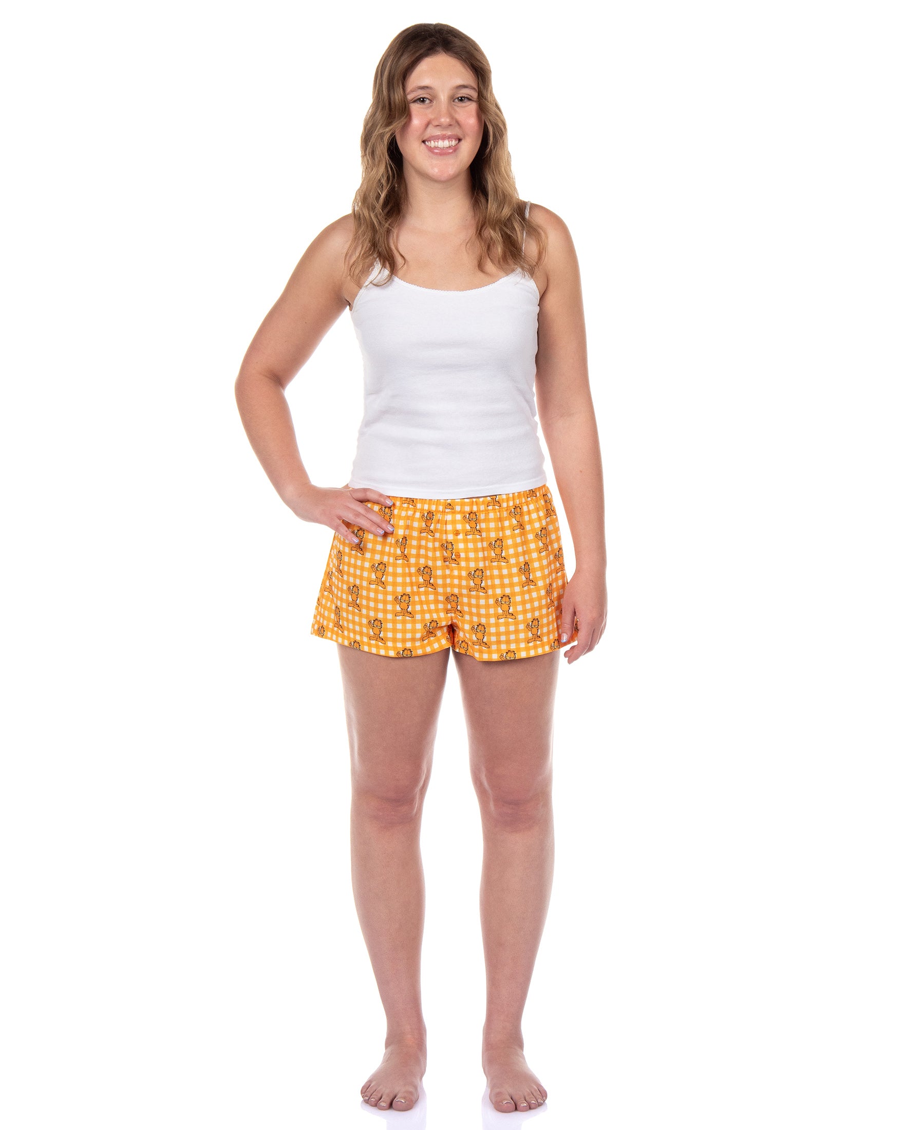 Garfield Women's Boxer Sleep Shorts Plaid Print Pajama Lounge Bottoms