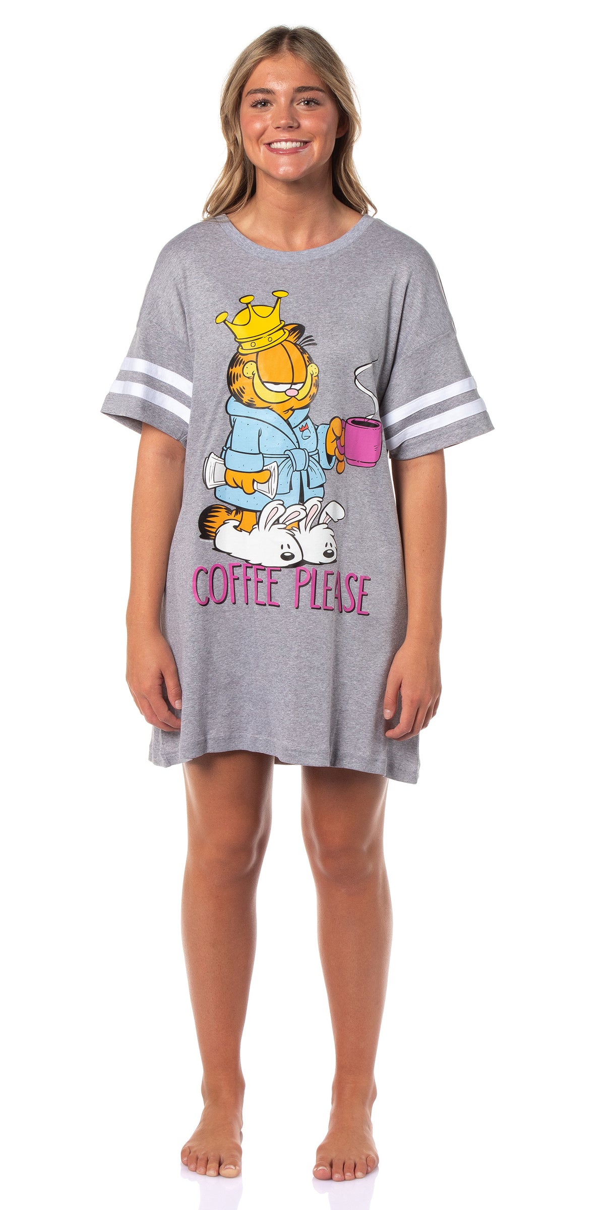 Garfield Comic Women's Coffee Please Nightgown Pajama Shirt Dress For Adults