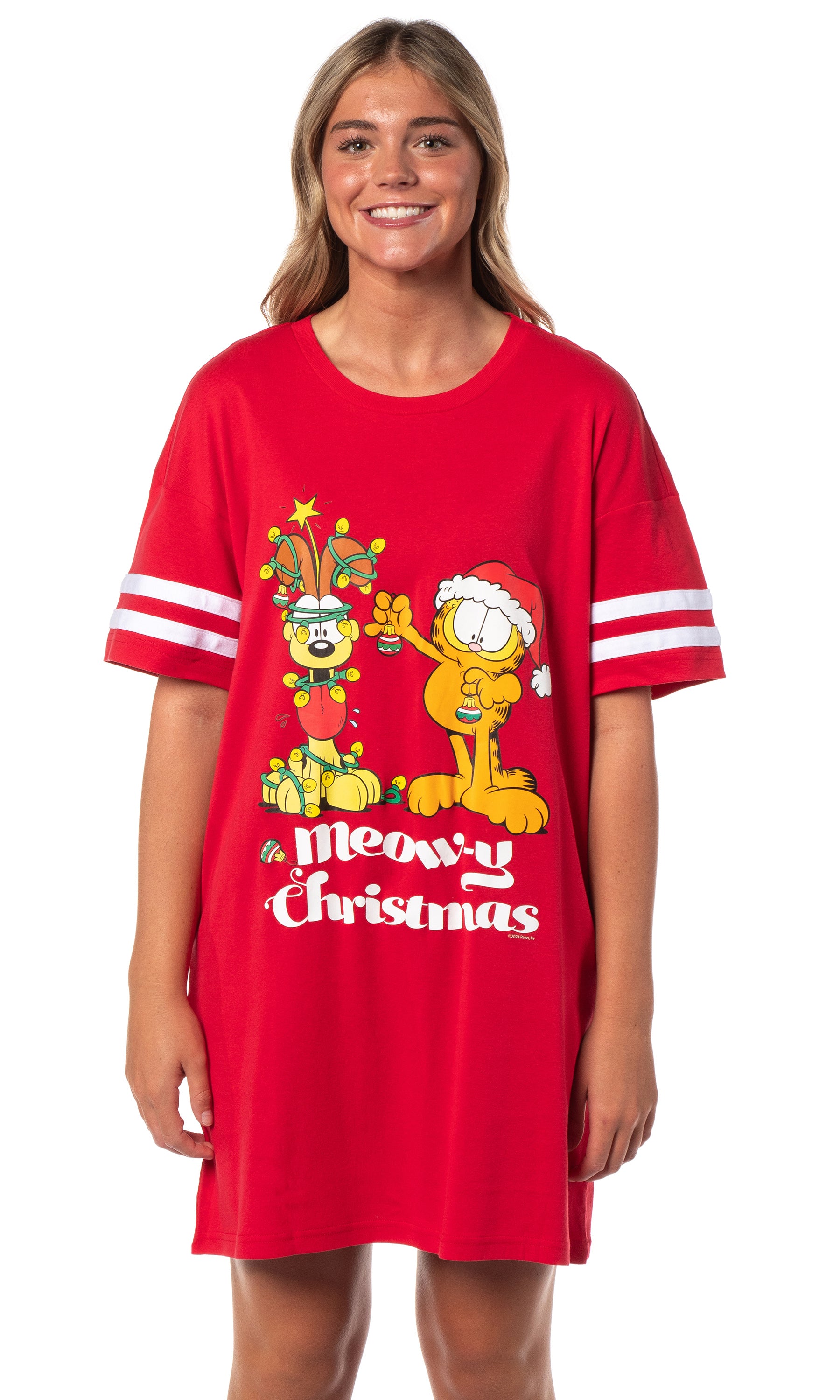 Garfield Comic Women's Meow-y Christmas Nightgown Pajama Shirt Dress For Adults (XX-Large)