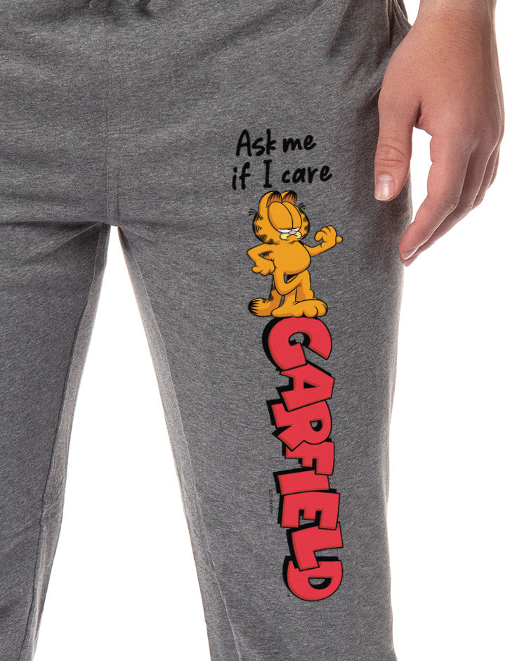 Garfield Men's Jogger Pajama Pants If I Care Adult Cartoon Cat Grid Loungewear Sleep Pants