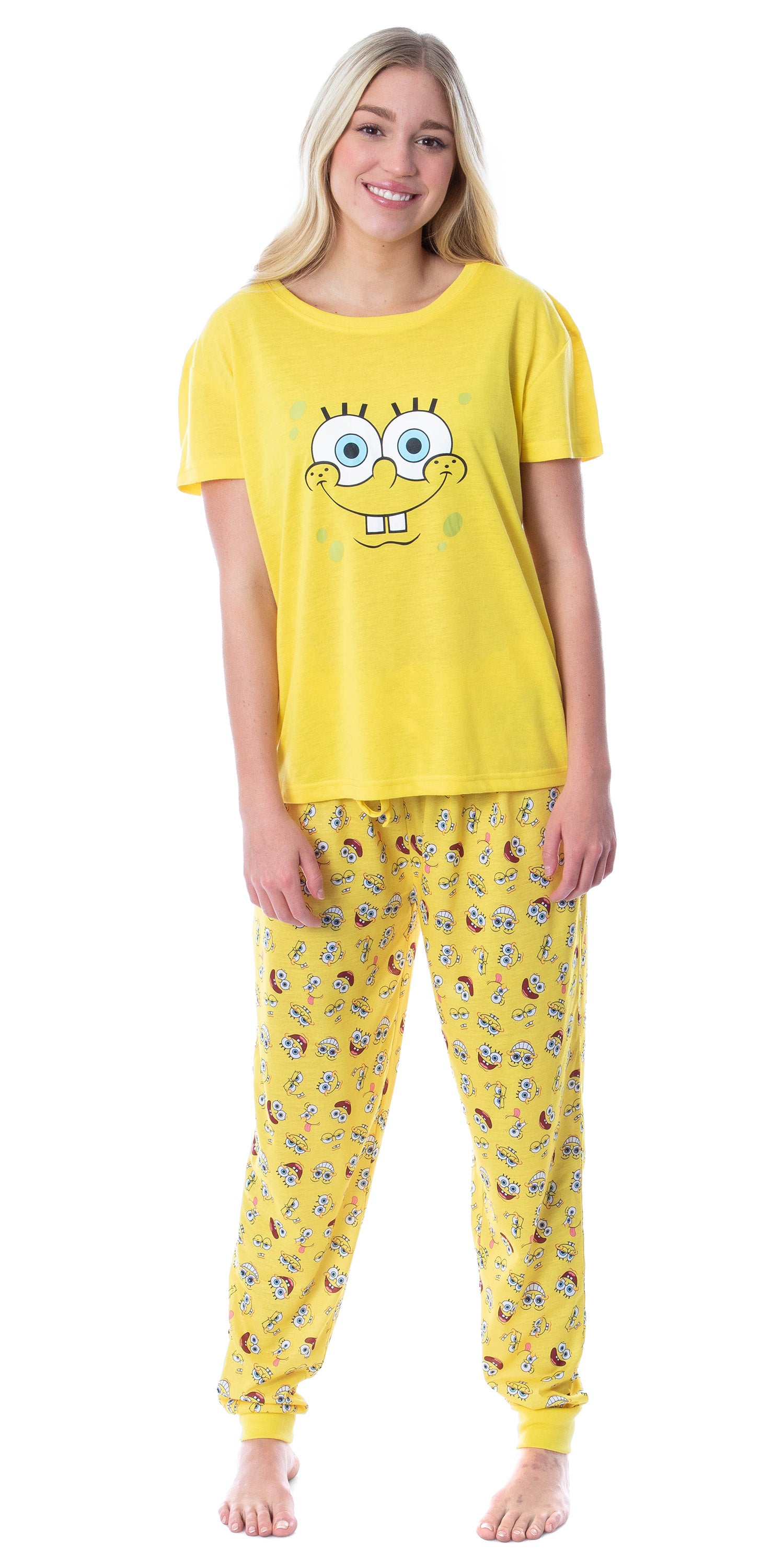 Nickelodeon SpongeBob SquarePants Womens' Faces 2 Piece Jogger Pajama Set (X-Large)