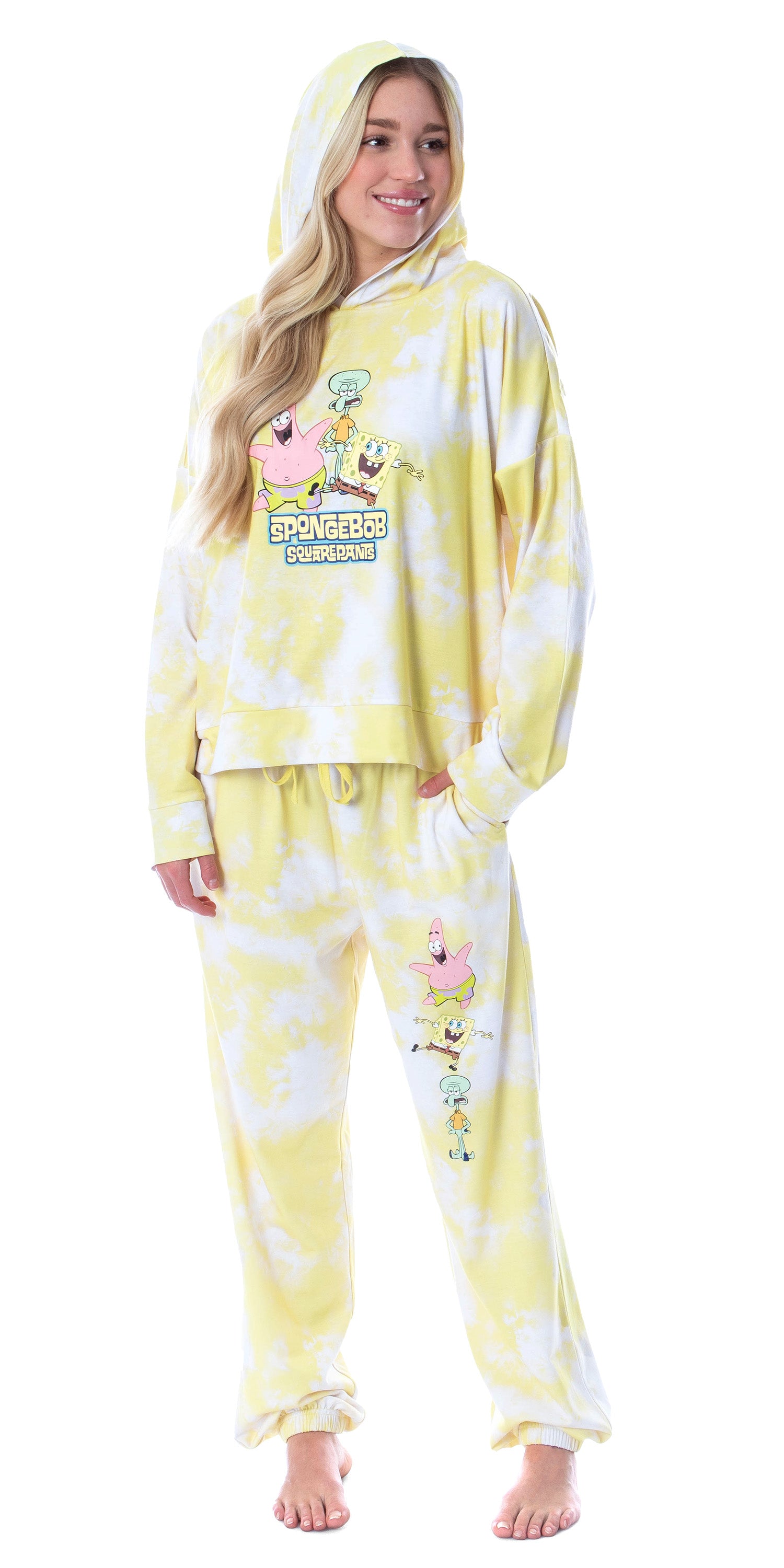 Spongebob Squarepants Tie Dye Womens' Pajama Cropped Hooded Jogger Set