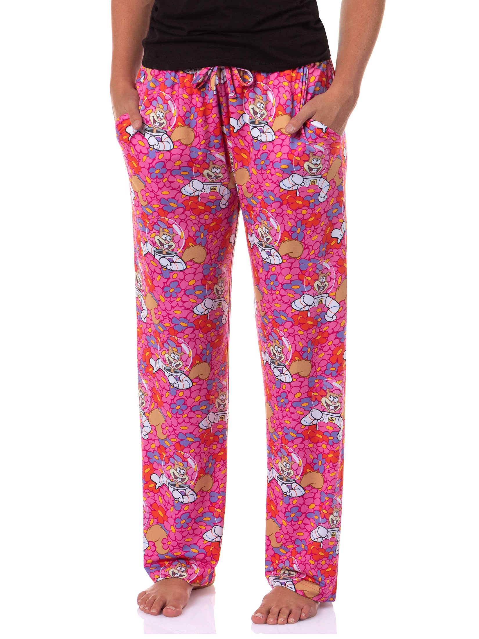 SpongeBob SquarePants Pajama Pants Women's Sandy Cheeks and Flowers Bottoms