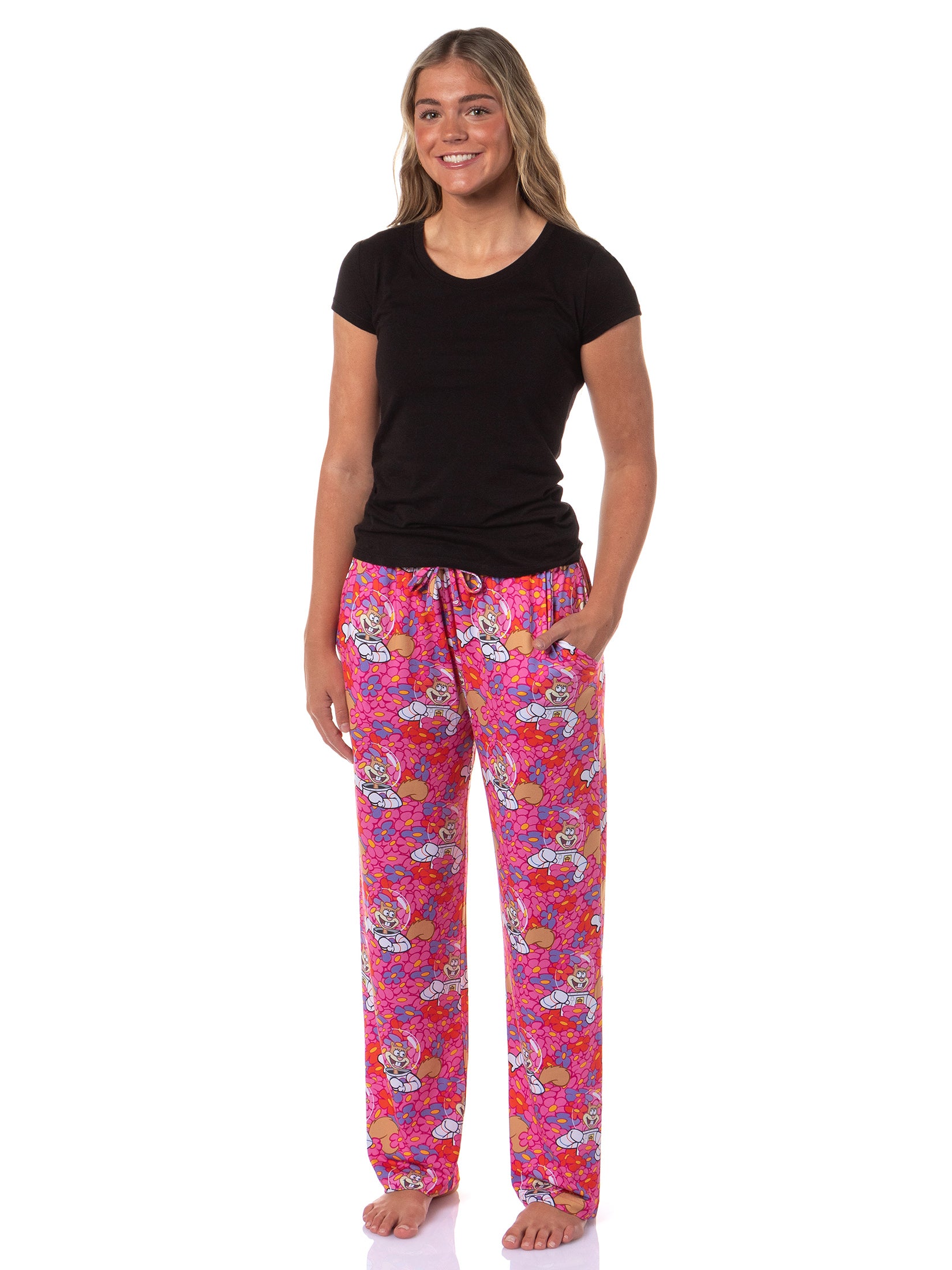 SpongeBob SquarePants Pajama Pants Women's Sandy Cheeks and Flowers Bottoms