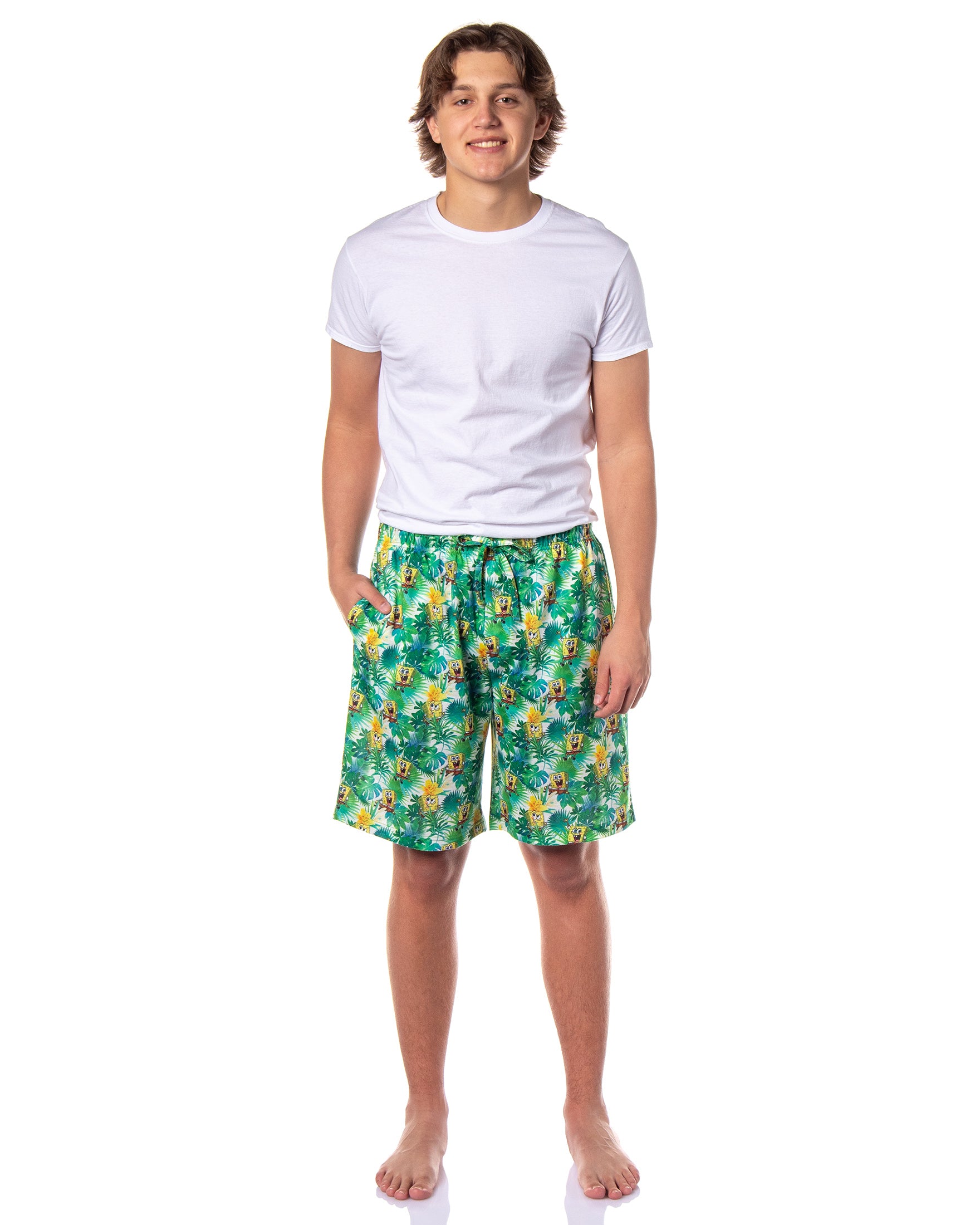 SpongeBob SquarePants Pajamas Men's Tropical Plants Sleep Lounge PJ Shorts