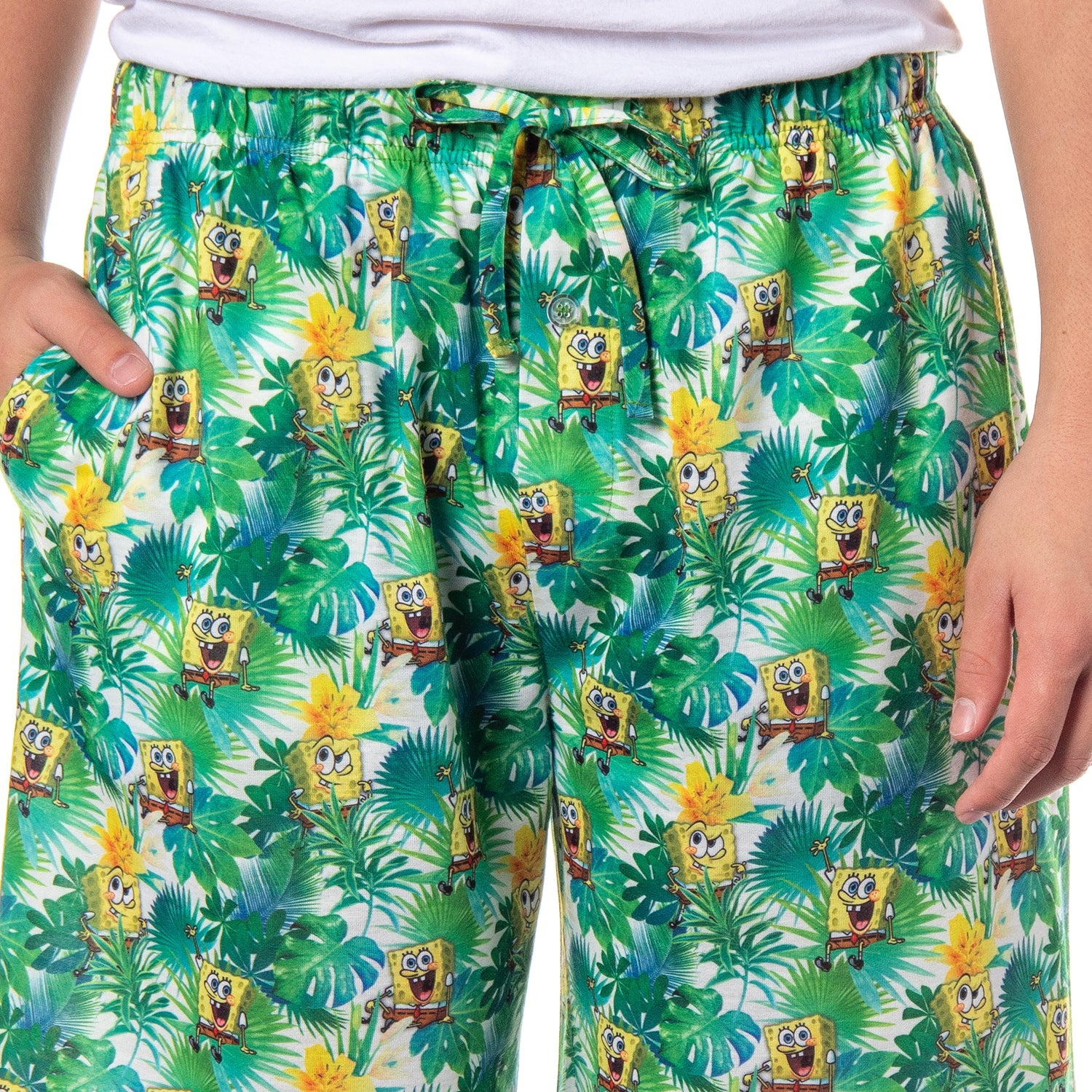 SpongeBob SquarePants Pajamas Men's Tropical Plants Sleep Lounge PJ Shorts