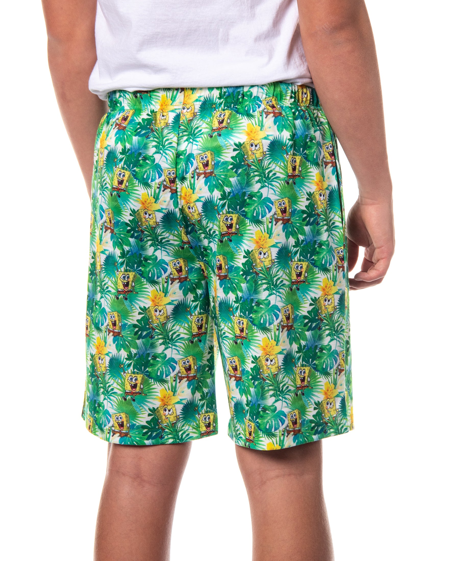 SpongeBob SquarePants Pajamas Men's Tropical Plants Sleep Lounge PJ Shorts