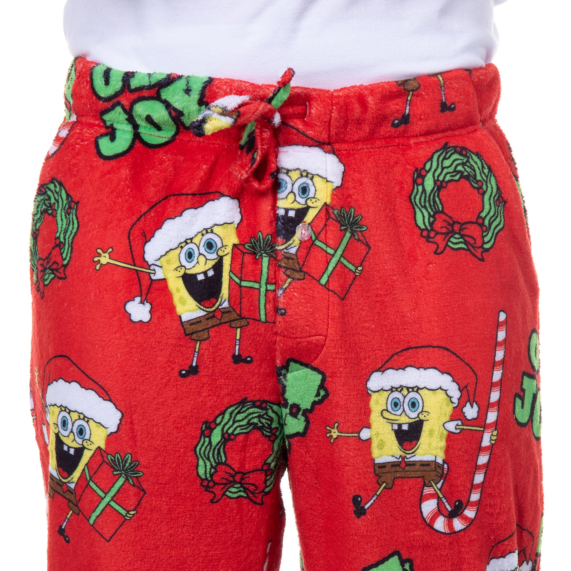 SpongeBob SquarePants Pajamas Men's Oh Joy Santa Hat Fleece Lounge Pj Pants