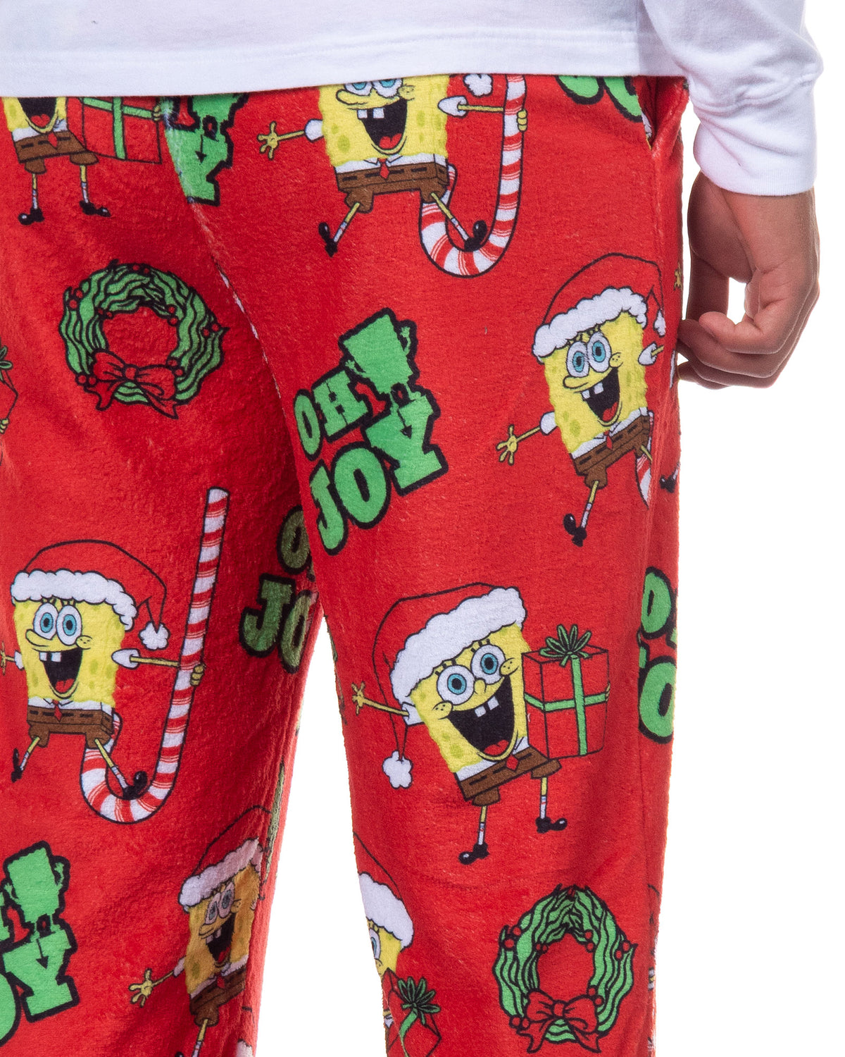 SpongeBob SquarePants Pajamas Men's Oh Joy Santa Hat Fleece Lounge Pj Pants