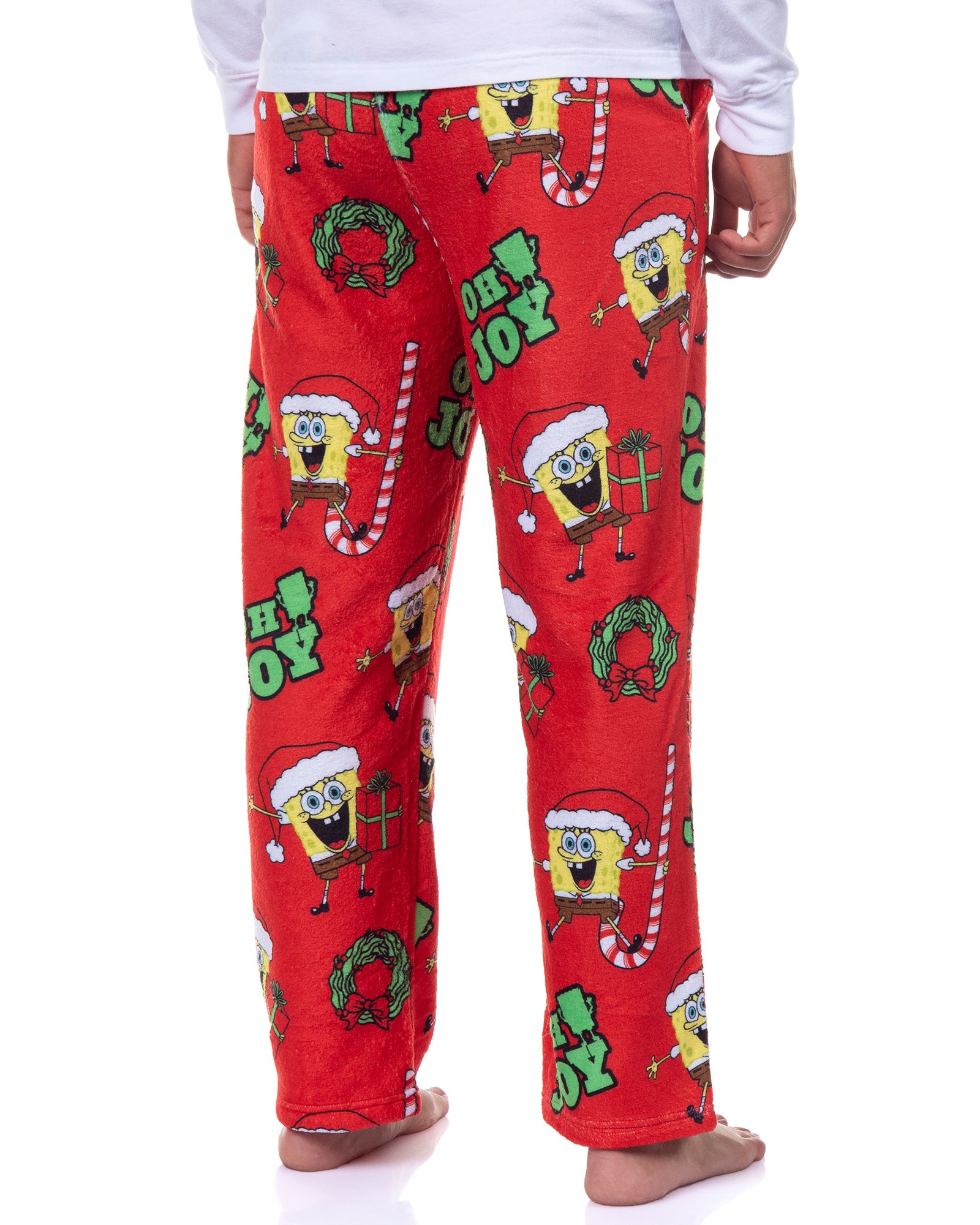SpongeBob SquarePants Pajamas Men's Oh Joy Santa Hat Fleece Lounge Pj Pants
