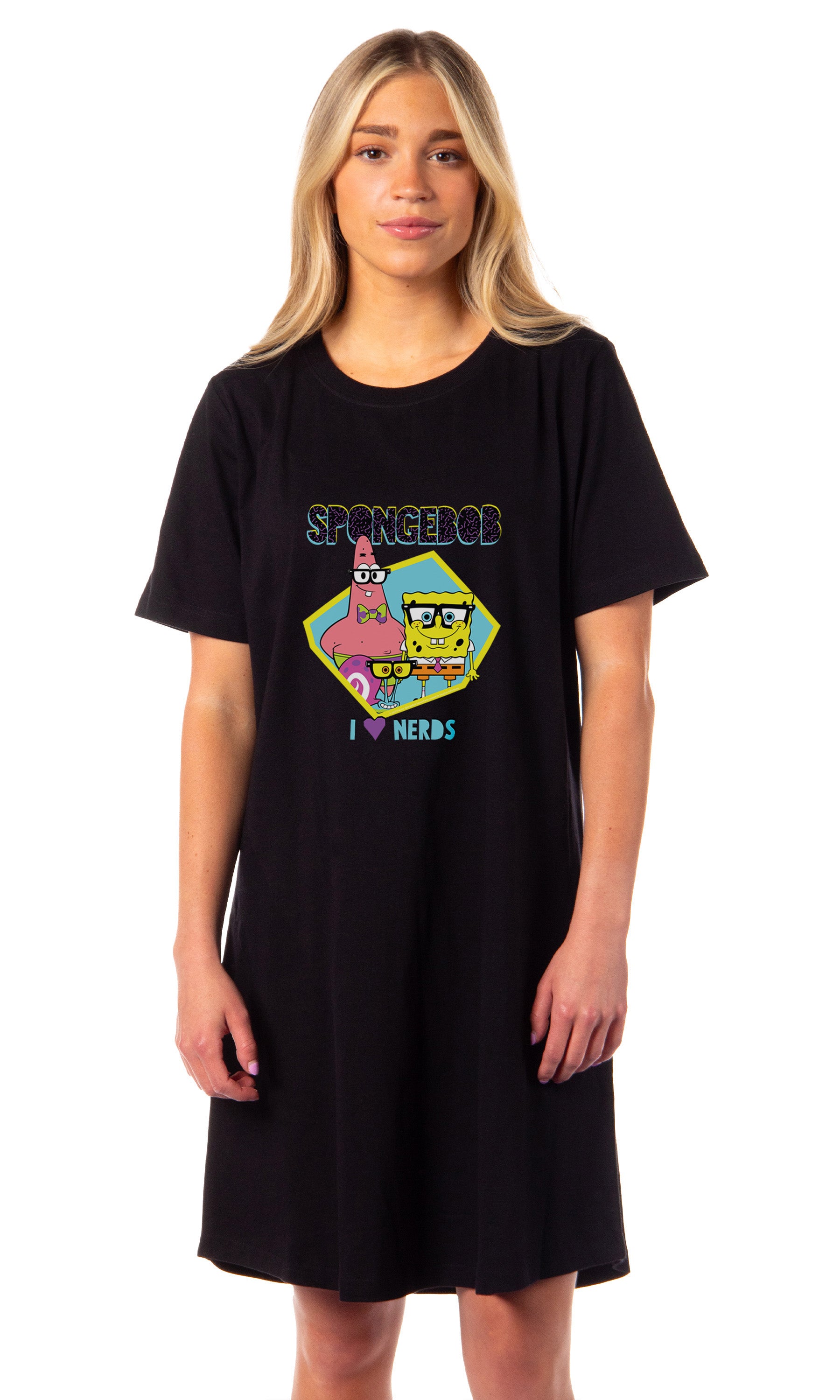 SpongeBob SquarePants Women's I Love Nerds Pajama Dorm Sleep Shirt Nightgown
